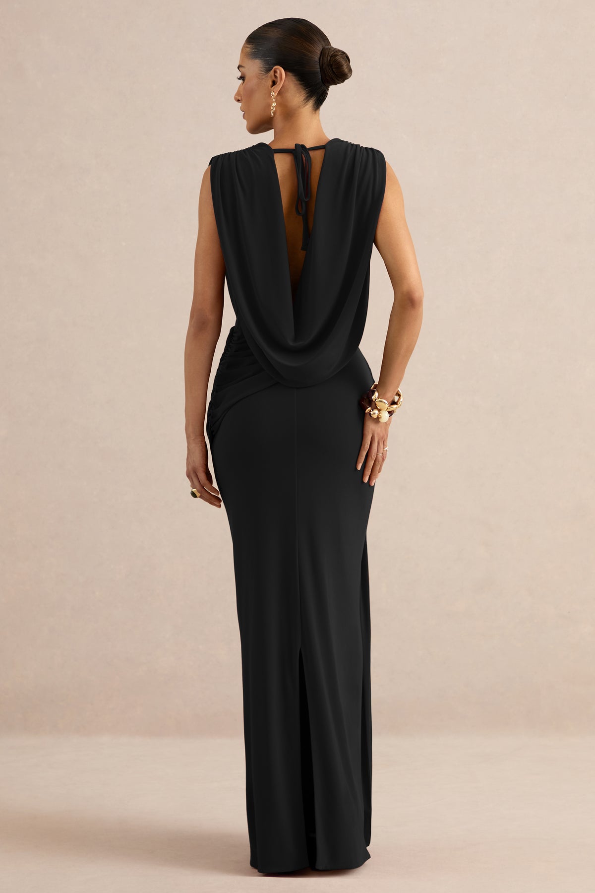 ECM_HR_CL138401001 - Lilias | Black Maxi Skirt With Draped Detailing And Gold Detail + CL138400001 - Lilias | Black Extreme Plunge-Neck Top12.jpg