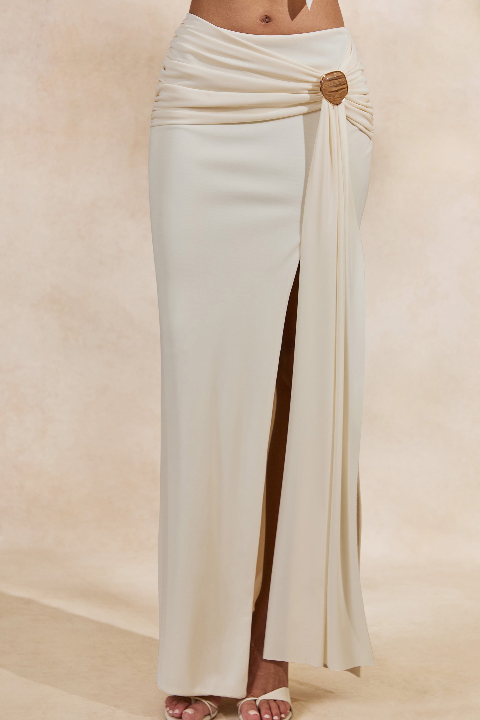 CL138405111 - Liviana _ Cream Maxi Skirt With Gathered Detailing And Gold Detail 4.jpg