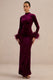 ECM_HR_CL138413102_Bria Burgundy Velvet High-Neck Maxi Dress With Feather Trim Cuffs 9