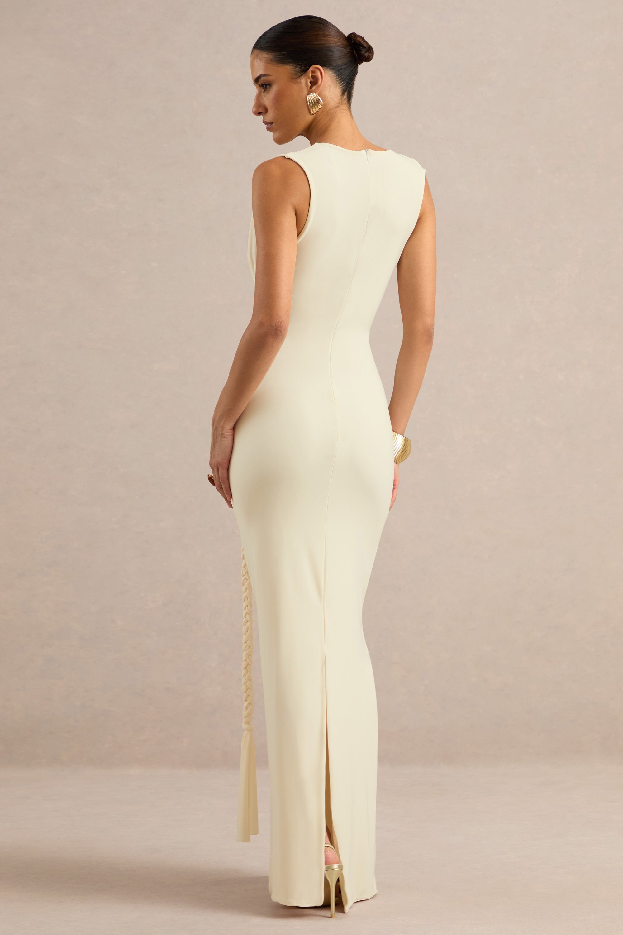 ECM_HR_CL138423111 - Nalina | Cream Plunge-Neck Maxi Dress With Gathered Detailing And Gold Detail 3.jpg