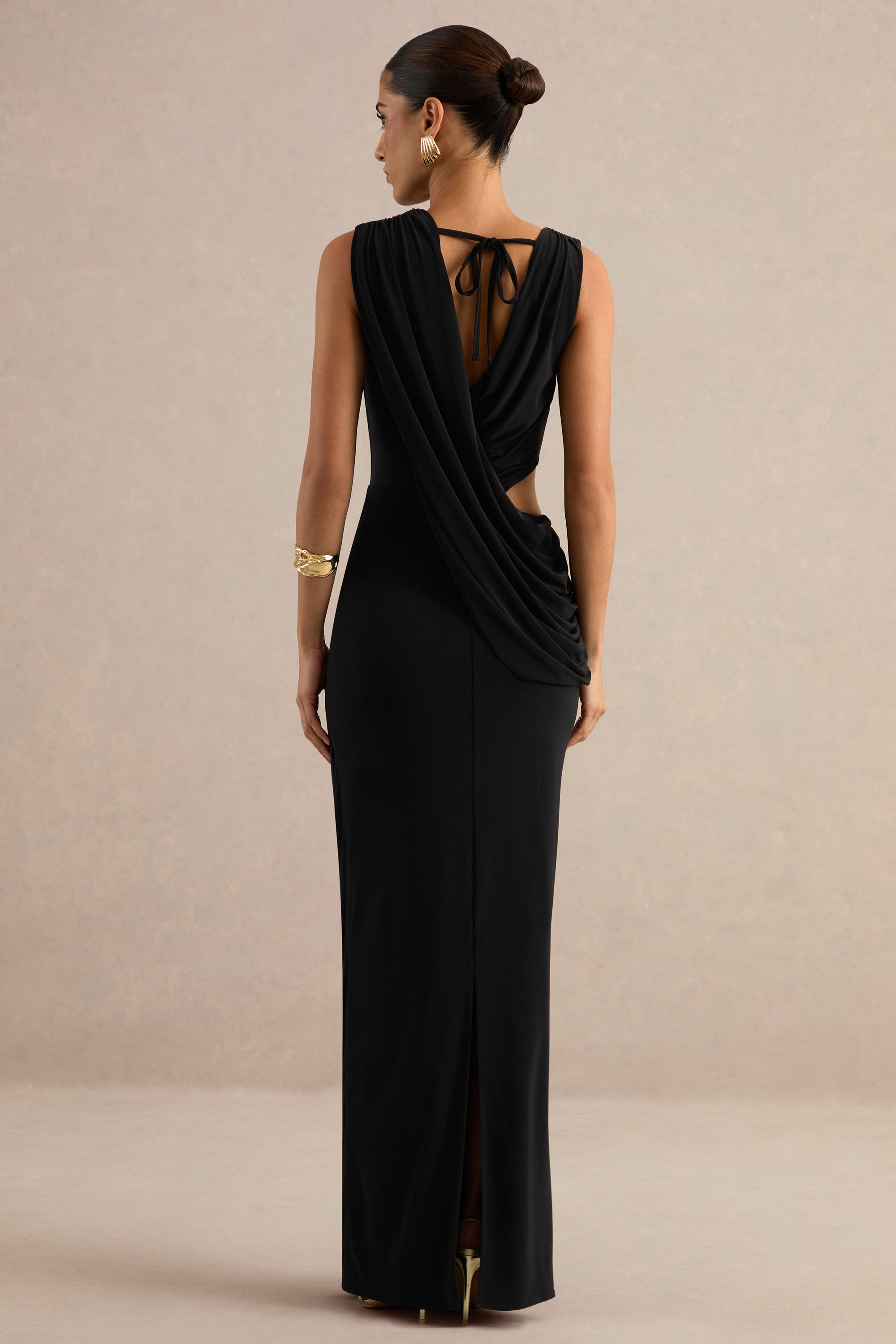 ECM_HR_CL138428001 - Tahlia _ Black Plunge-Neck Maxi Dress With Draped Detailing And Gold Detail 5.jpg