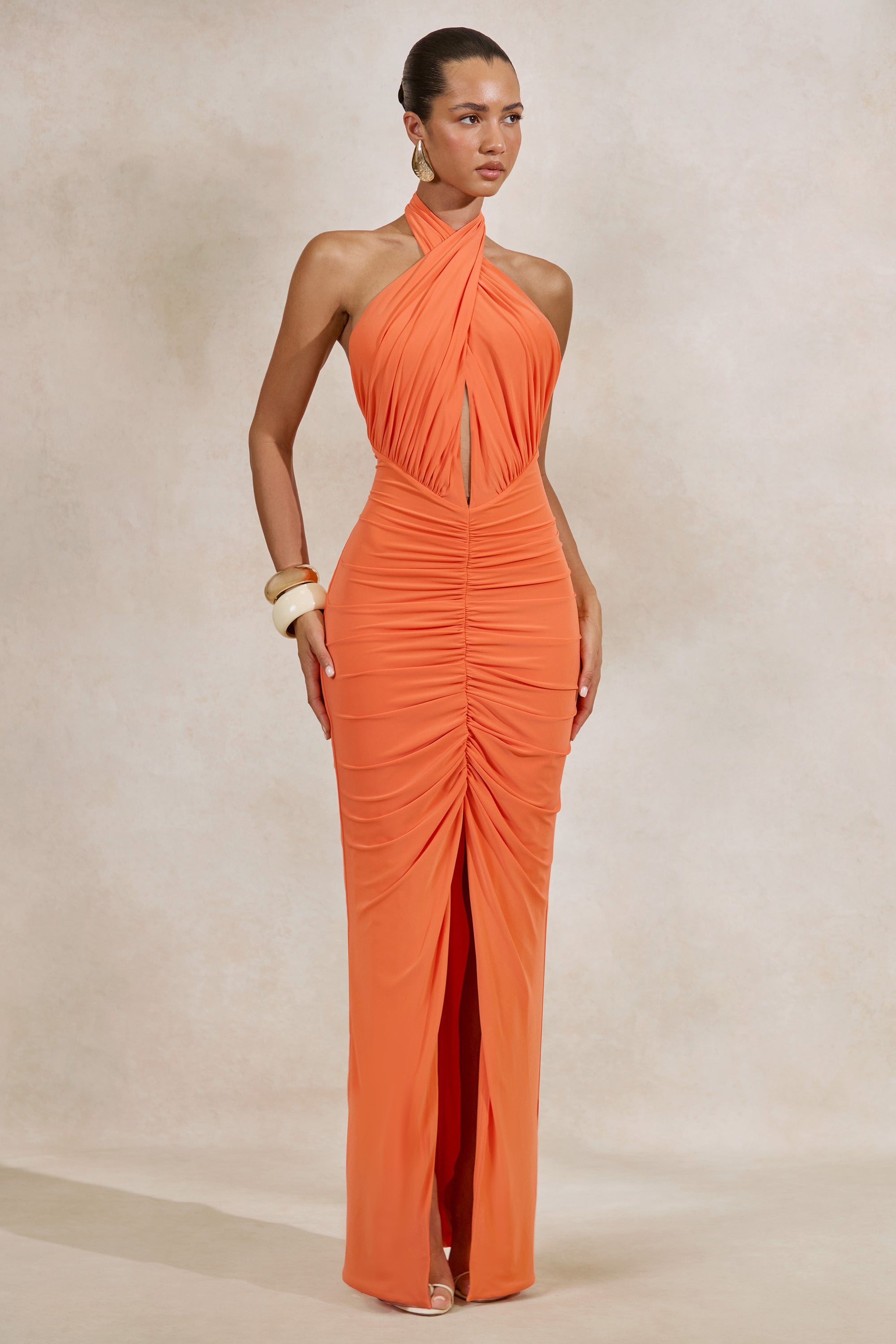 ECM_HR_CL138430070 - Alinor _ Orange Twist Halter-Neck Maxi Dress With Ruched Detailing0.jpg