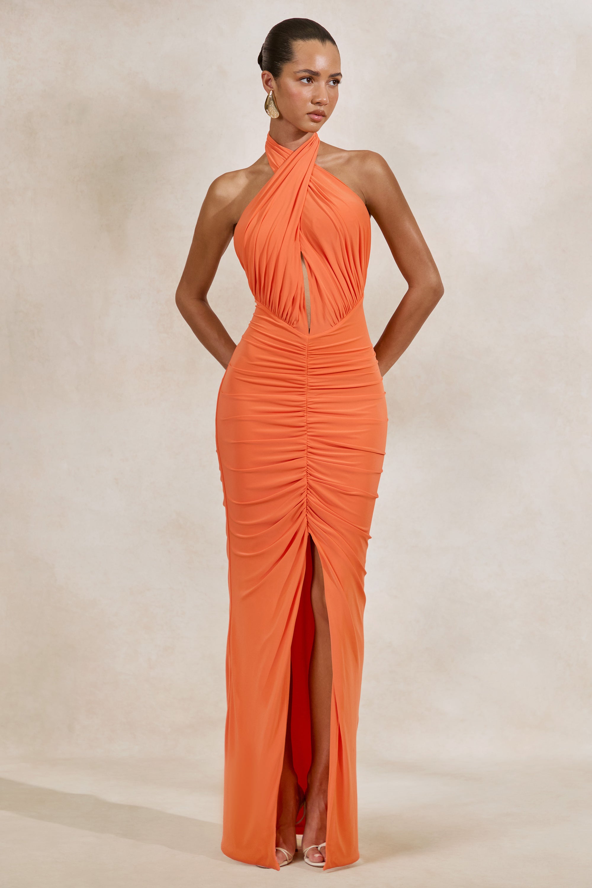 ECM_HR_CL138430070 - Alinor _ Orange Twist Halter-Neck Maxi Dress With Ruched Detailing2.jpg