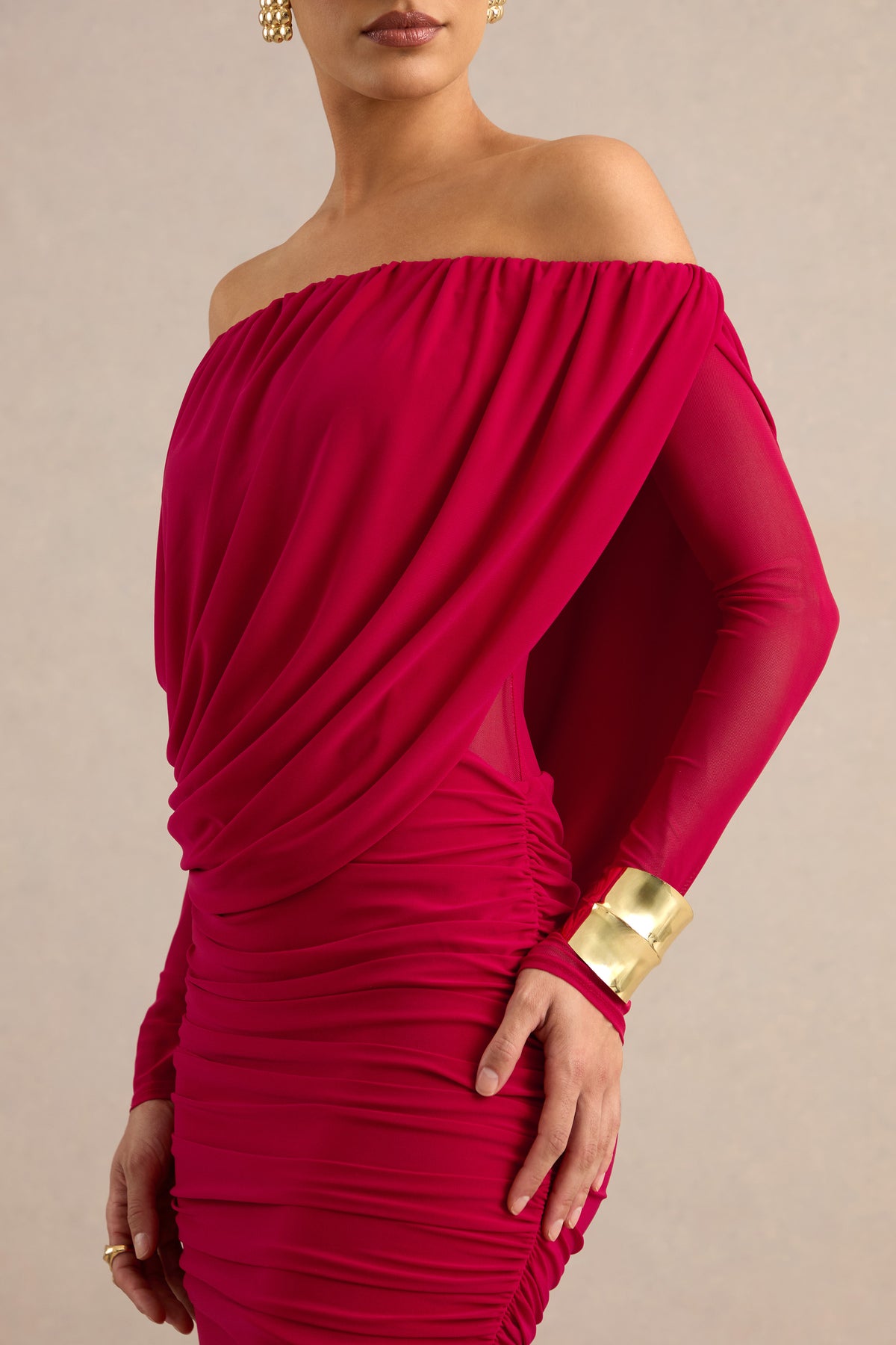 ECM_HR_CL138432100 - Amaline _ Red Mesh Bardot-Neck Maxi Dress With Draped Detailing 3.jpg