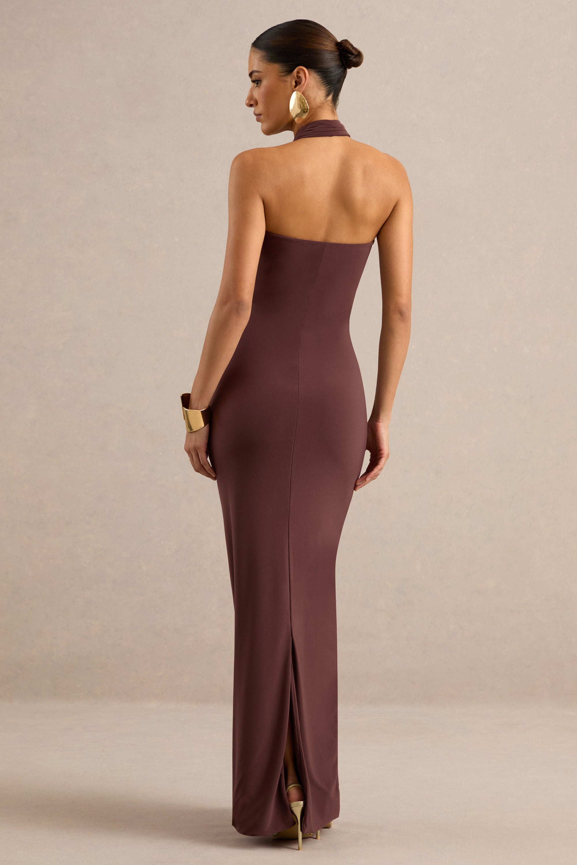 ECM_HR_CL138440022 - Delaina | Dark Brown Halter-Neck Maxi Dress With Gold Detail And Sash 5.jpg