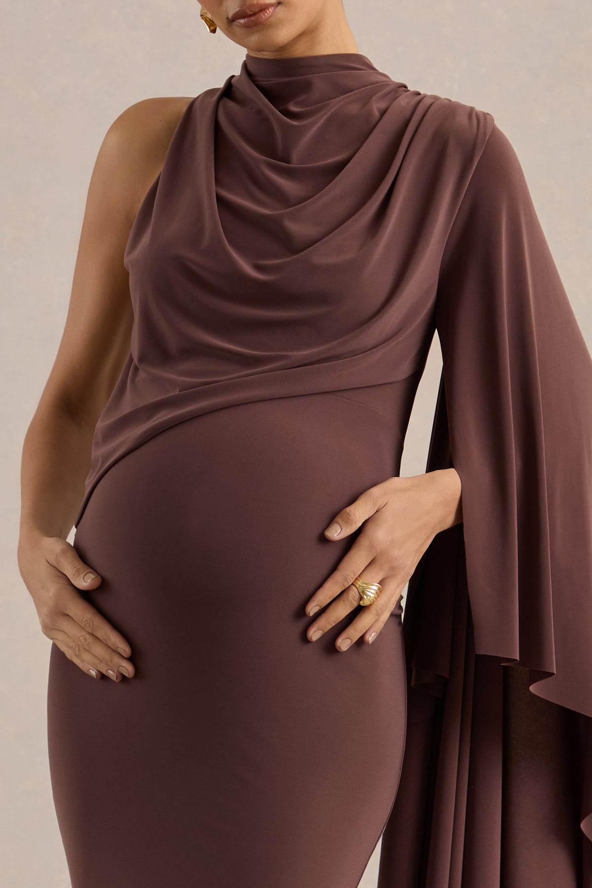 ECM_HR_CL138462022 - Azria | Dark Brown High-Neck Maternity Maxi Dress With Cape Sleeve0.jpg