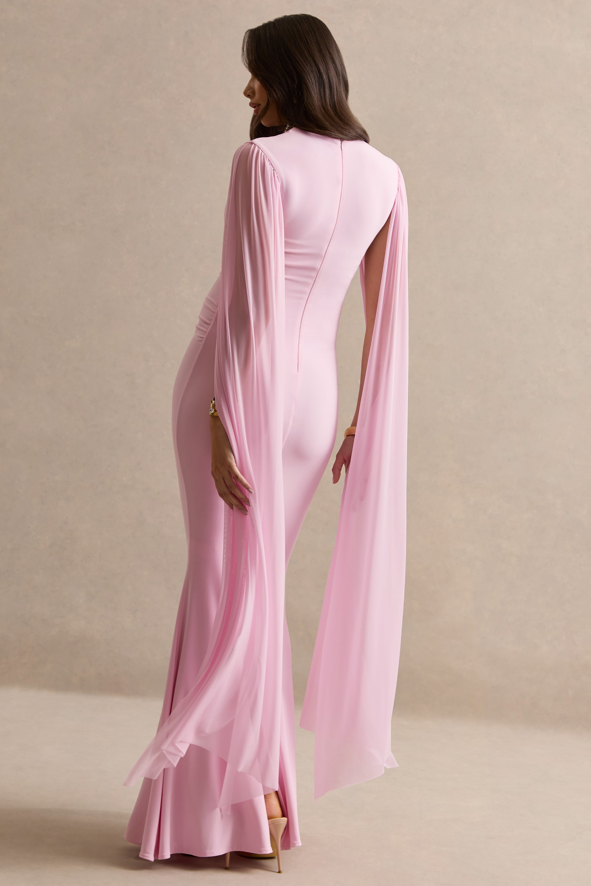 light pink floaty dress Pink Silk Maxi Dress for warm holidays Lindsey Brown