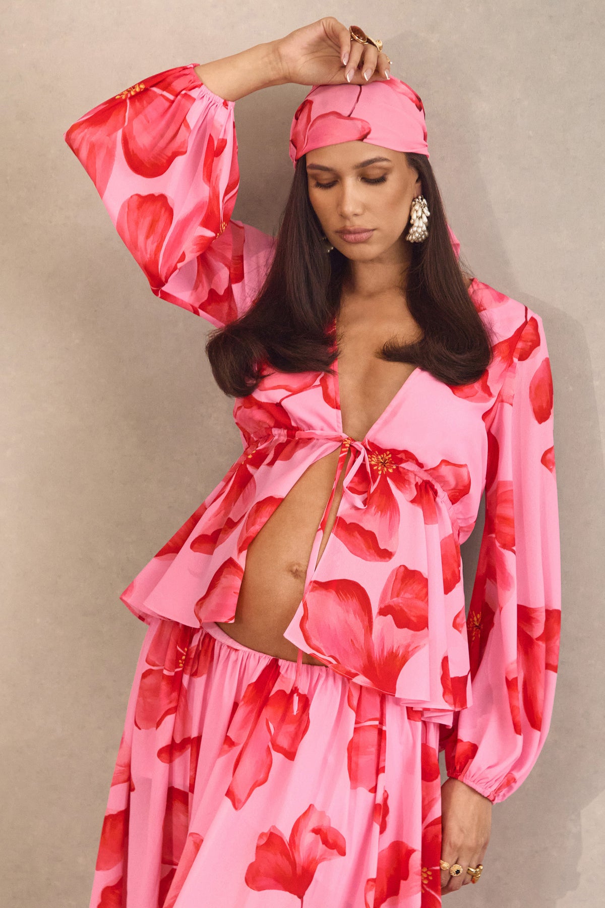 CL138488084 - Asella _ Pink Chiffon Plunge-Neck Front-Tied Maternity Top 17.jpg