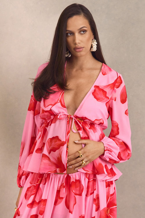 CL138488084 - Asella _ Pink Chiffon Plunge-Neck Front-Tied Maternity Top 2.jpg