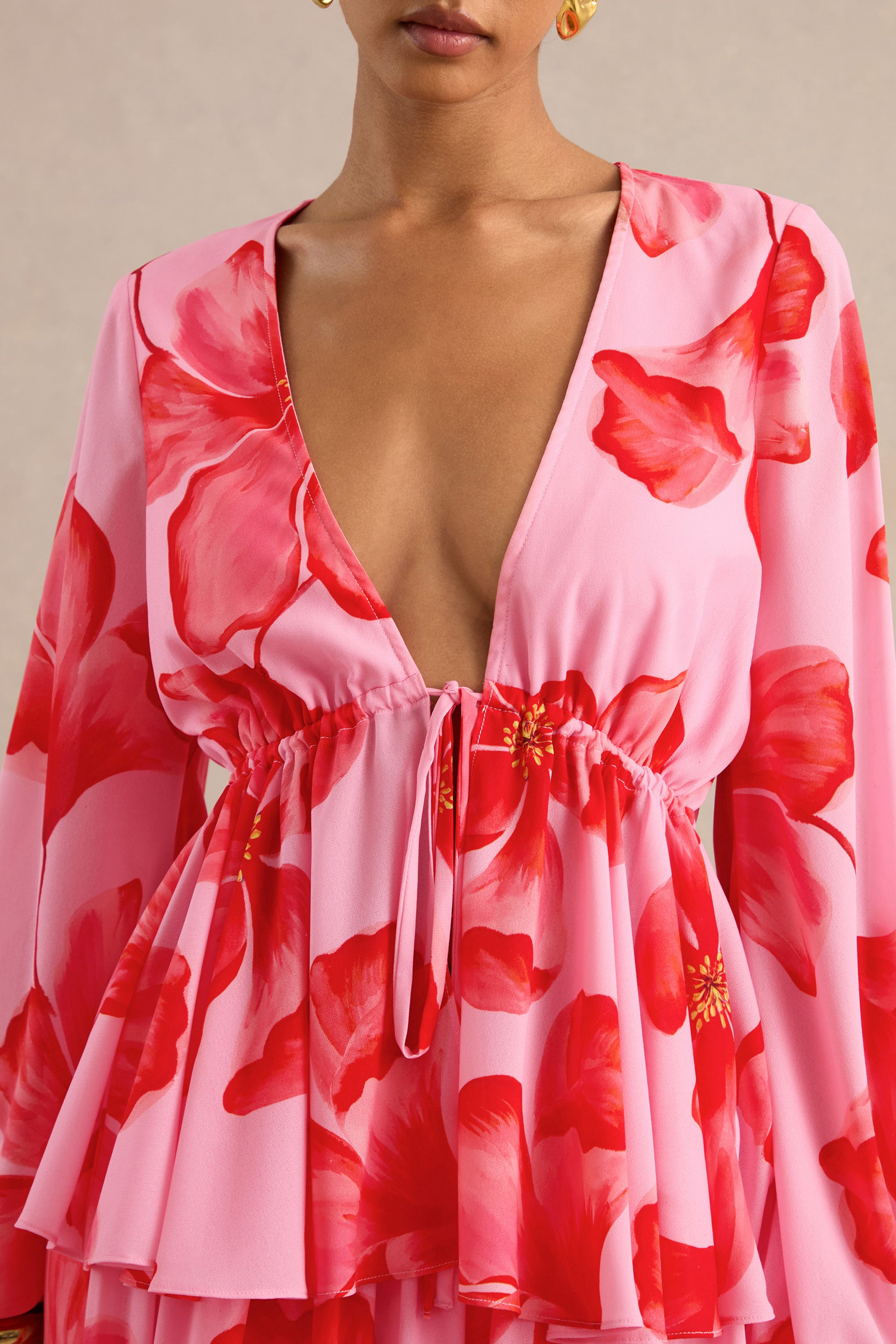 CL138488084 - Asella _ Pink Chiffon Plunge-Neck Front-Tied Maternity Top 5.jpg