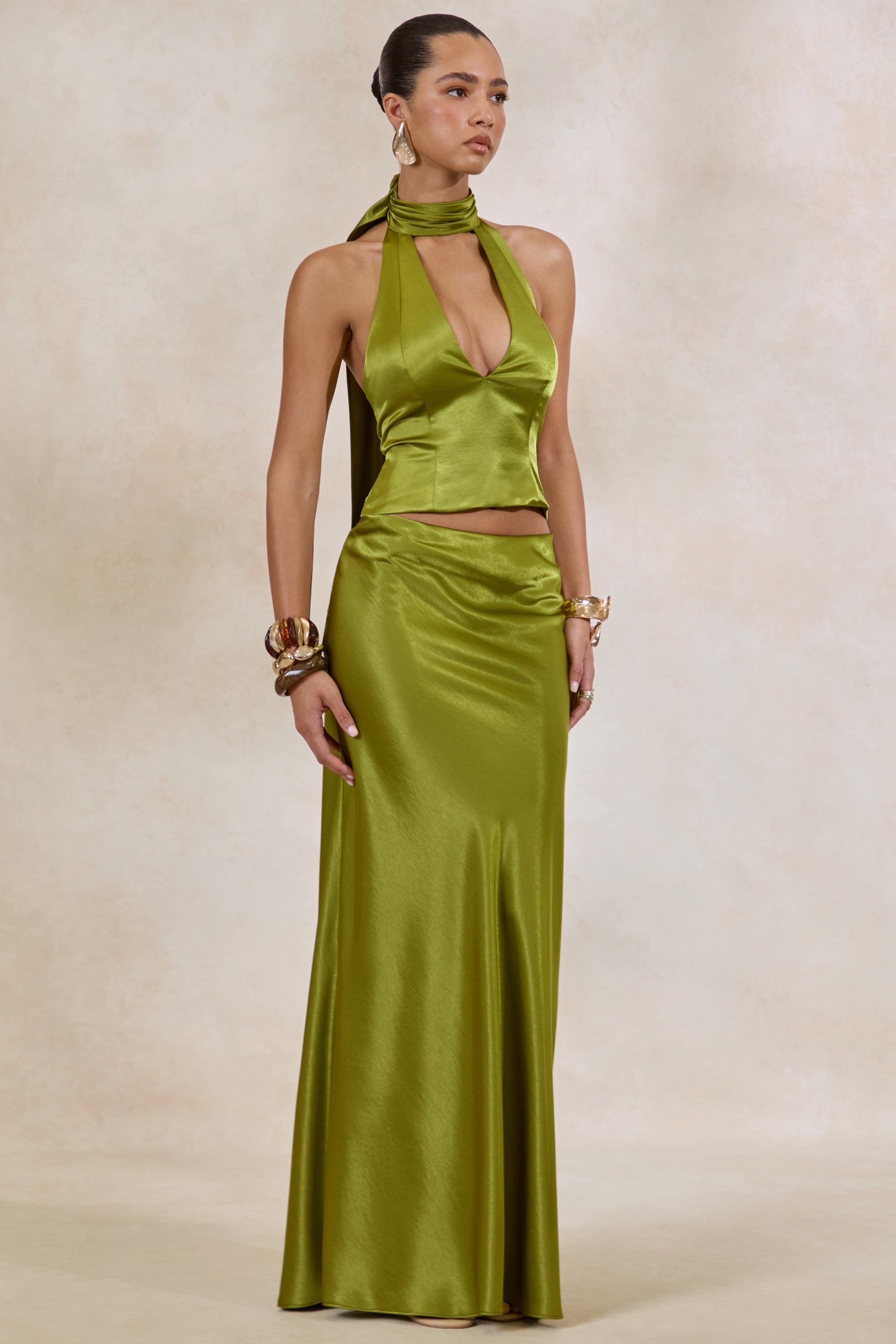 ECM_HR_CL138550031 - Lareina _ Olive Satin Maxi Skirt + CL138549031 - Lareina _ Olive Satin Halter-Neck Top 4.jpg