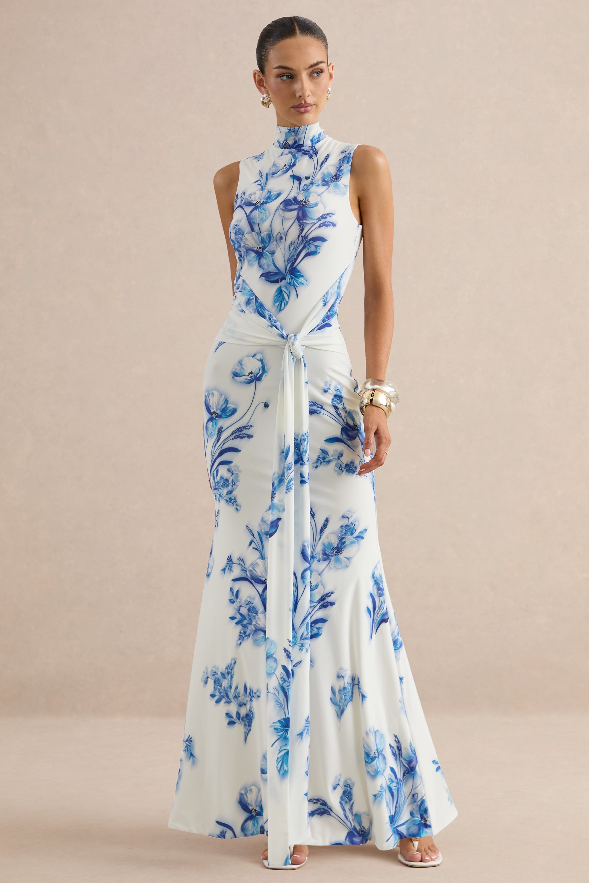 Isella Blue Floral Print High-Neck Maxi Dress With Gathered Detailing CL138567153 42.jpg