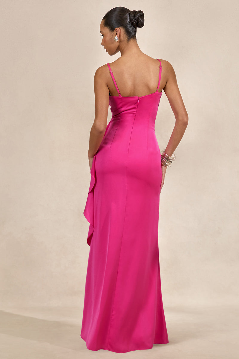 CL138609080 - Marcelina _ Hot Pink Satin V-Neck Maxi Dress With Ruffled Detailing5.jpg