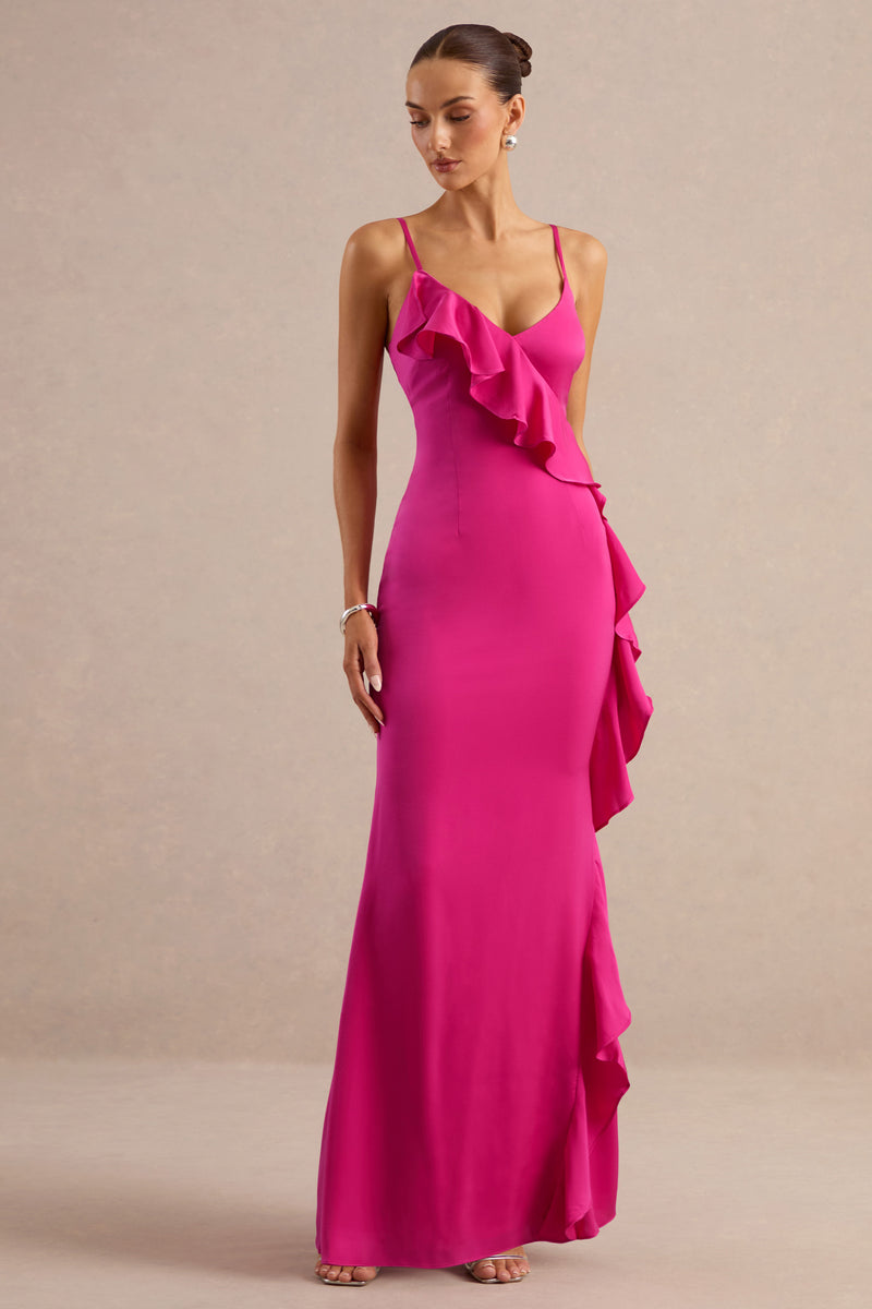 ECM_HR_CL138609080 - Marcelina | Hot Pink Satin V-Neck Maxi Dress With Ruffled Detailing0.jpg