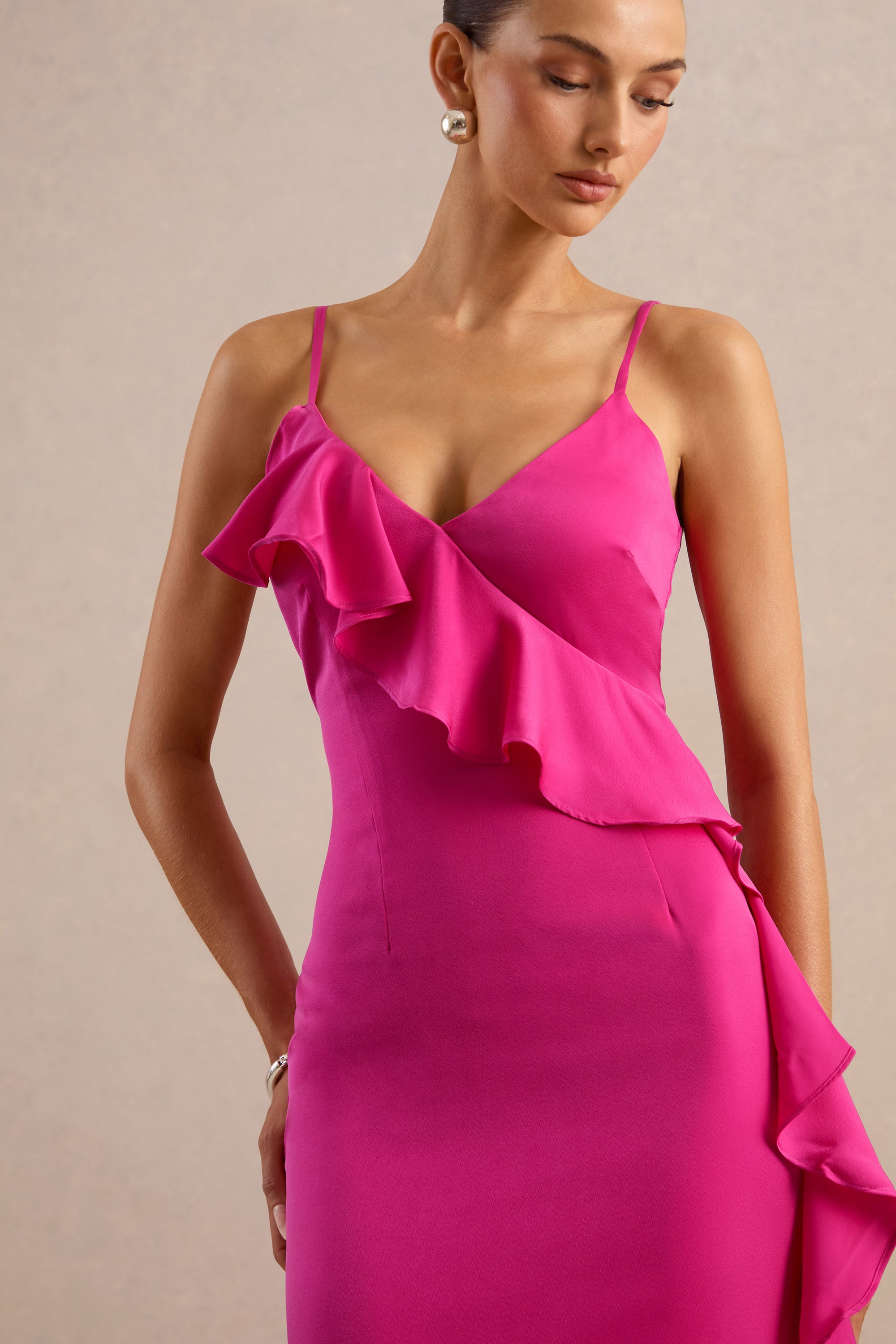 ECM_HR_CL138609080 - Marcelina | Hot Pink Satin V-Neck Maxi Dress With Ruffled Detailing3.jpg