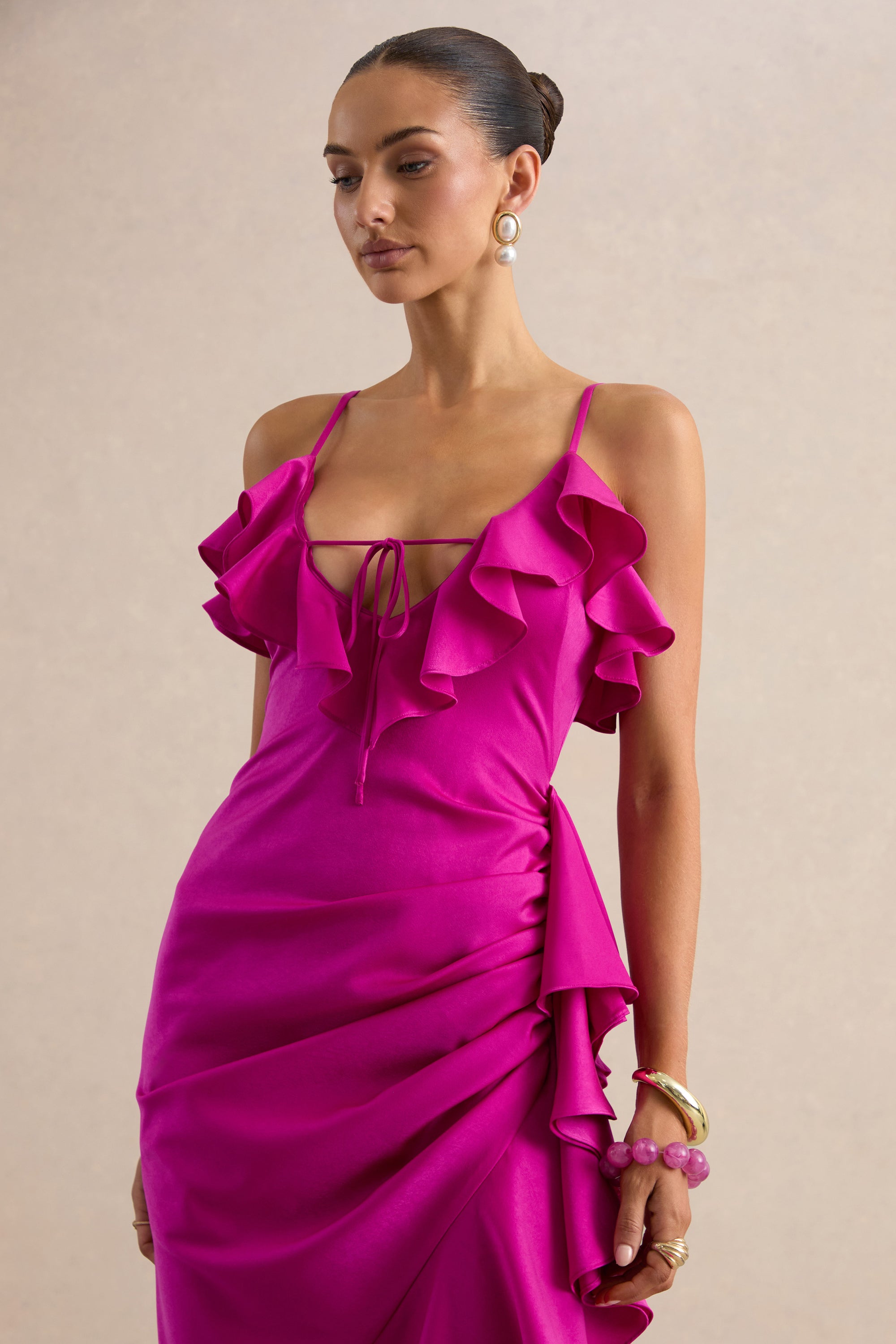ECM_HR_CL138627084 - Salvina | Pink Satin V-Neck Maxi Dress With Ruffled Detailing And Scarf Detail 4.jpg
