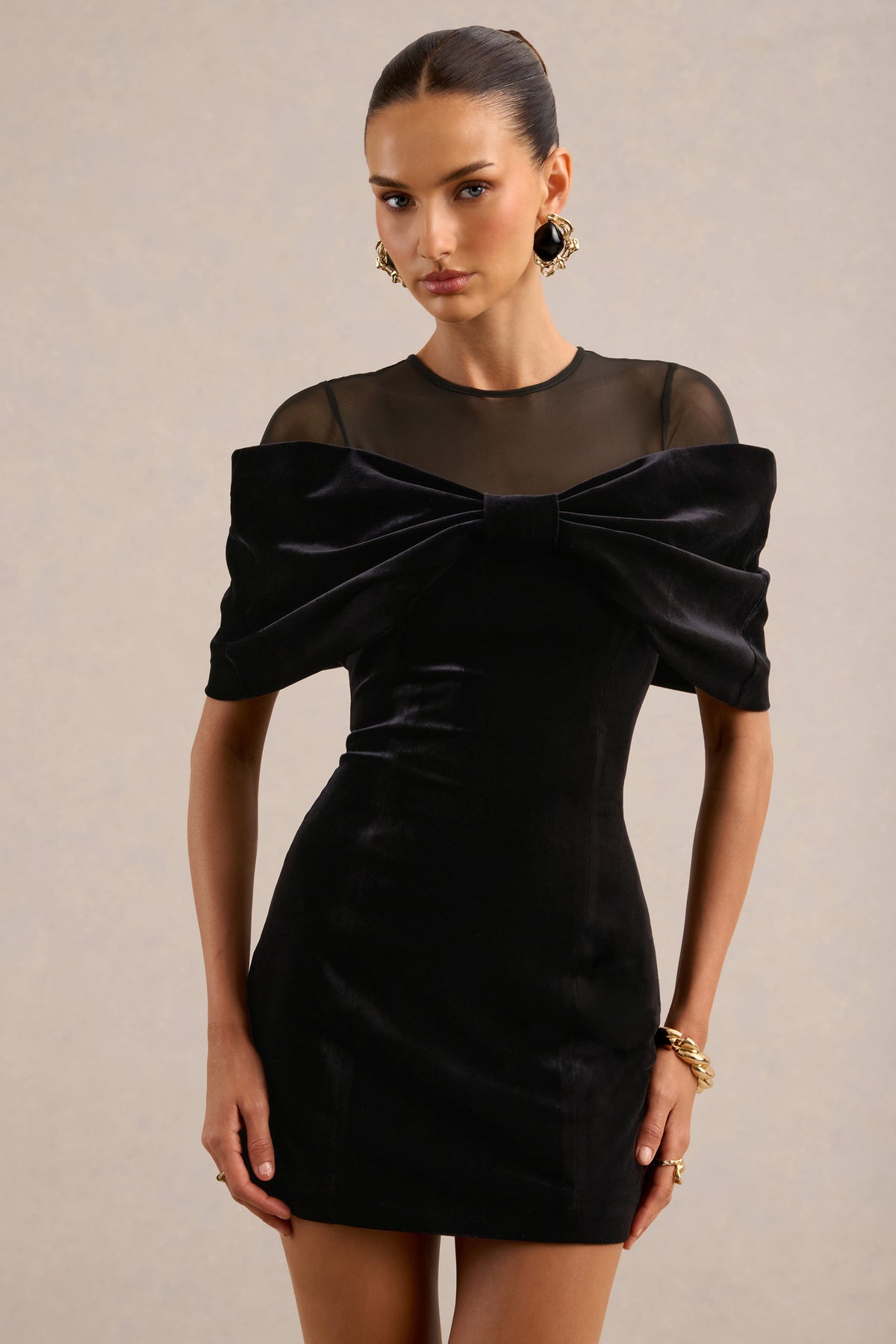 ECM_HR_CL138652001 - Accalia _ Black Velvet Round-Neck Mini Dress With Mesh Panel And Bow Detail4.jpg