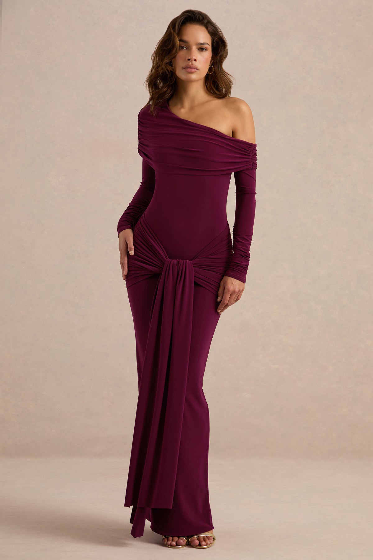 ECM_HR_CL138681102 - Avonlea Burgundy Asymmetric-Neck Maxi Dress With Gathered Detailing1.jpg