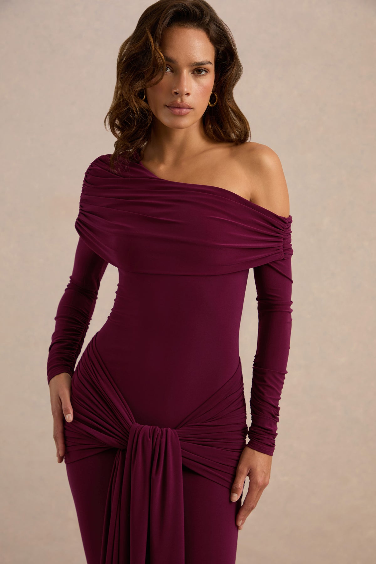 ECM_HR_CL138681102 - Avonlea Burgundy Asymmetric-Neck Maxi Dress With Gathered Detailing4.jpg