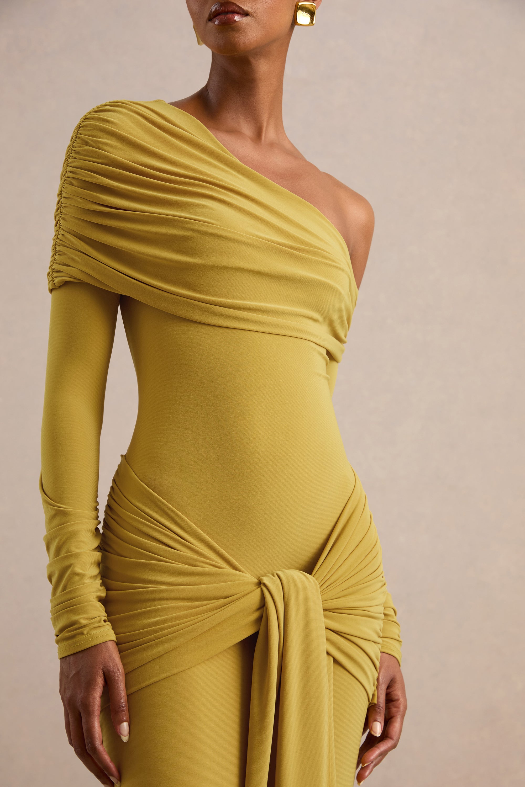 ECM_HR_CL138681122 - Avonlea | Mustard Asymmetric-Neck Maxi Dress With Gathered Detailing 4.jpg