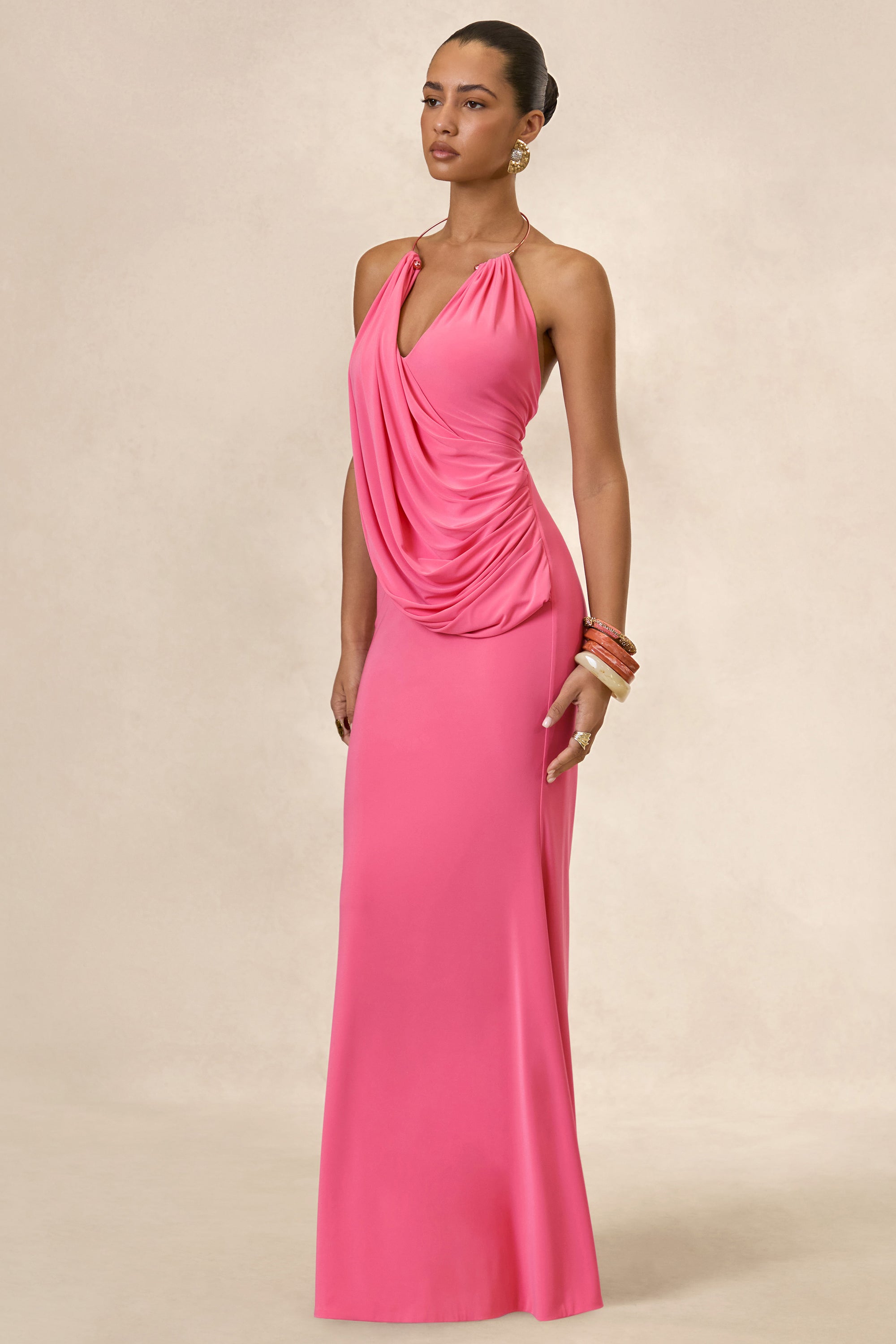 CL138697073 - Dinara _ Coral Halter-Neck Maxi Dress With Draped Detailing And Gold Detail1.jpg