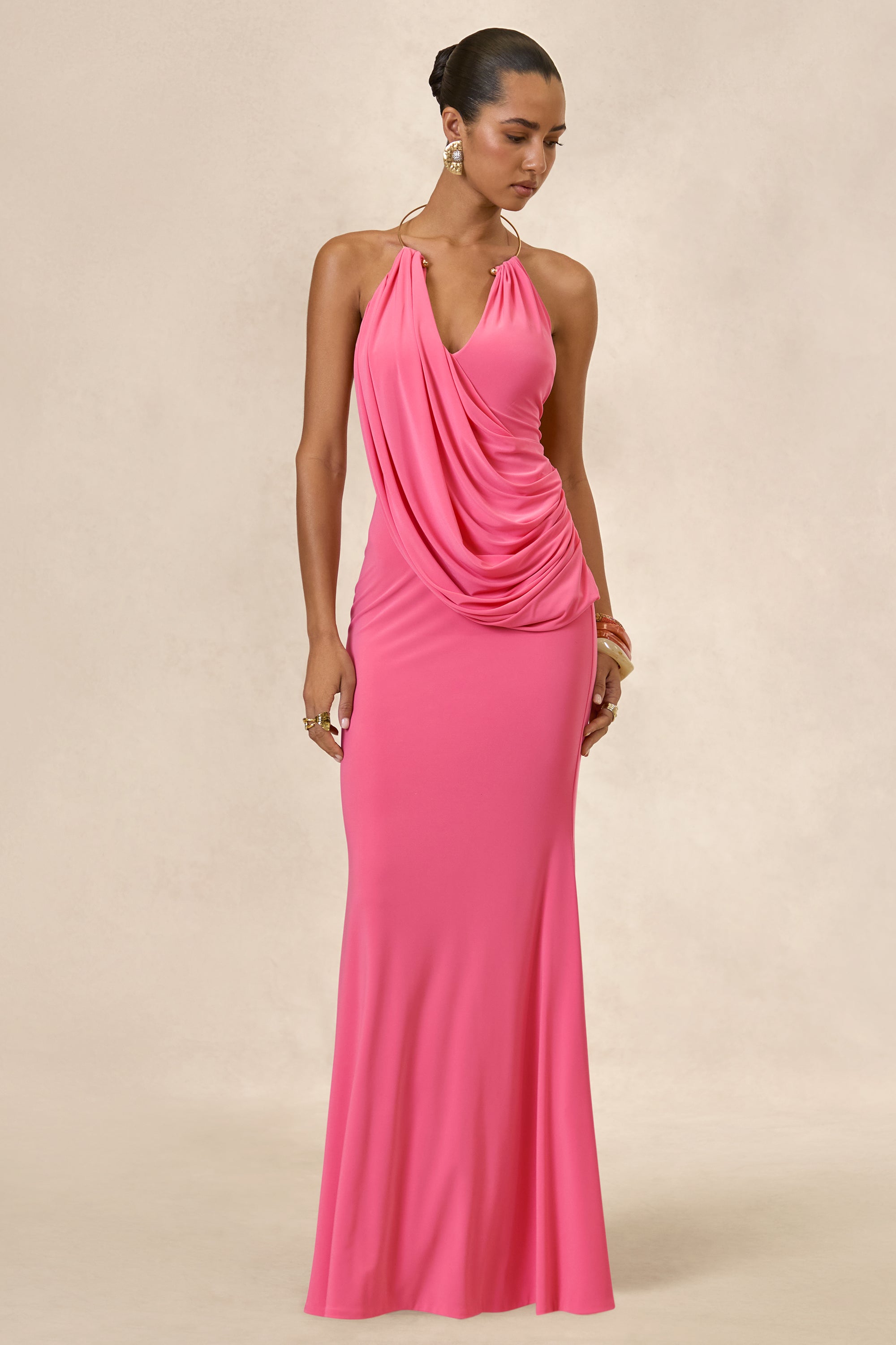 ECM_HR_CL138697073 - Dinara _ Coral Halter-Neck Maxi Dress With Draped Detailing And Gold Detail0.jpg