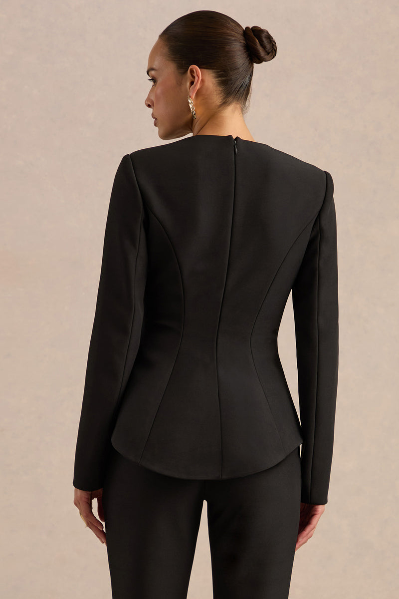 CL138704001 - Ysabel Black Plunge-Neck Long Sleeve Top3.jpg