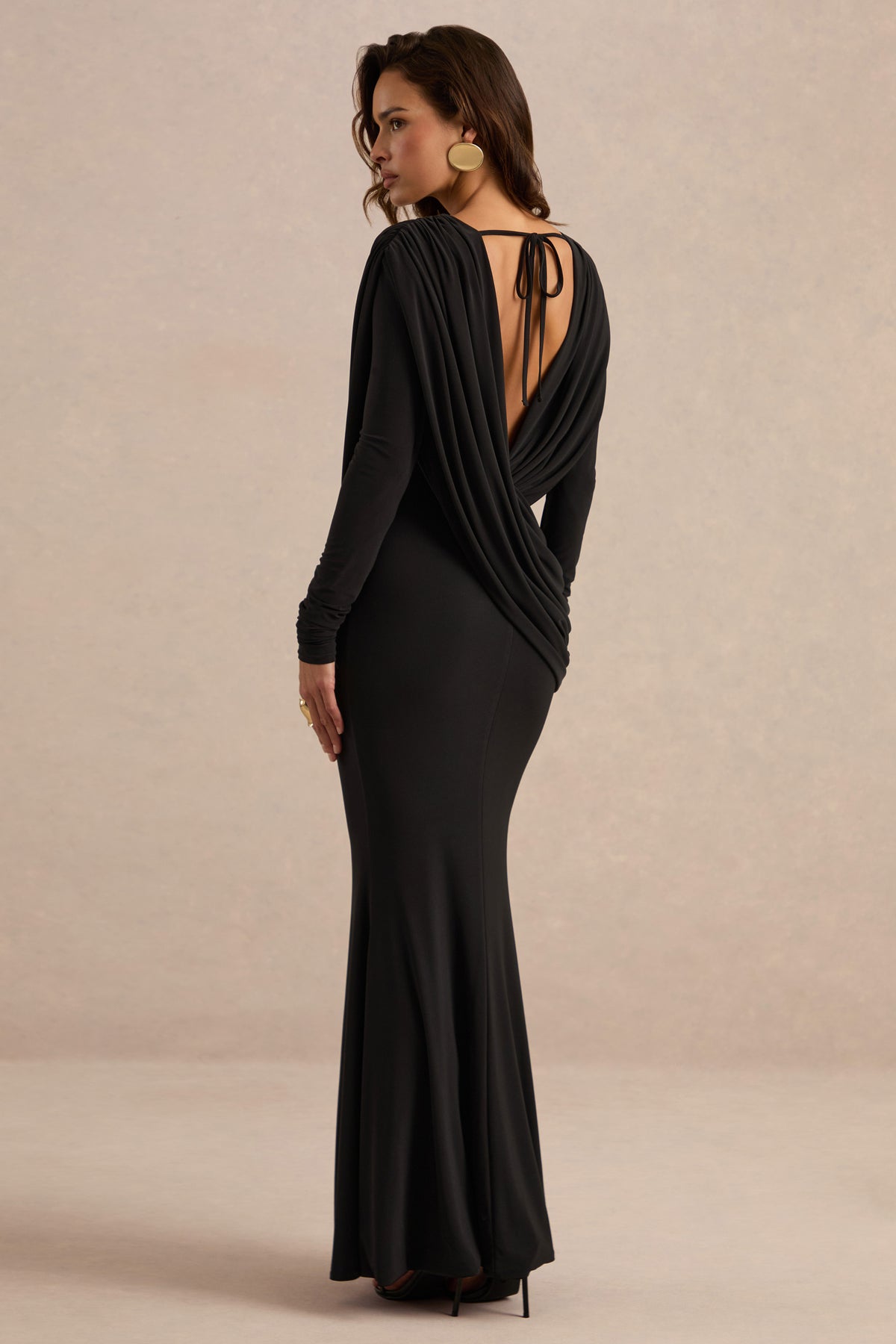 ECM_HR_CL138709001 - Azmina Black V-Neck Maxi Dress With Draped Detailing5.jpg
