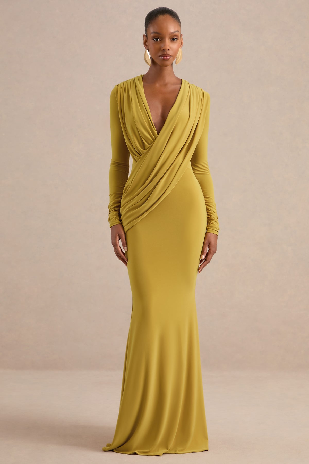 ECM_HR_CL138709122 - Azmina Mustard V-Neck Maxi Dress With Draped Detailing1.jpg