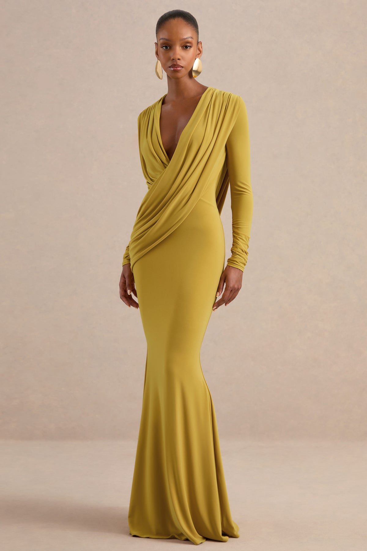 ECM_HR_CL138709122 - Azmina Mustard V-Neck Maxi Dress With Draped Detailing3.jpg
