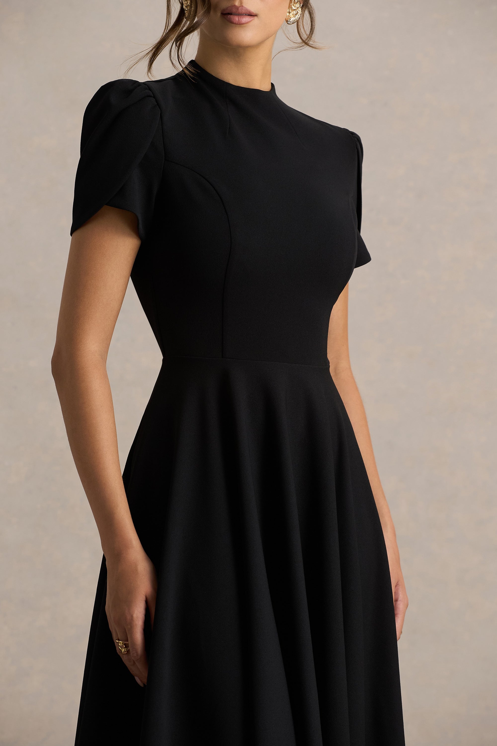 HR_CL138715001 - Vicky Black High Neck Midi Dress With Puff Sleeves 06.jpg