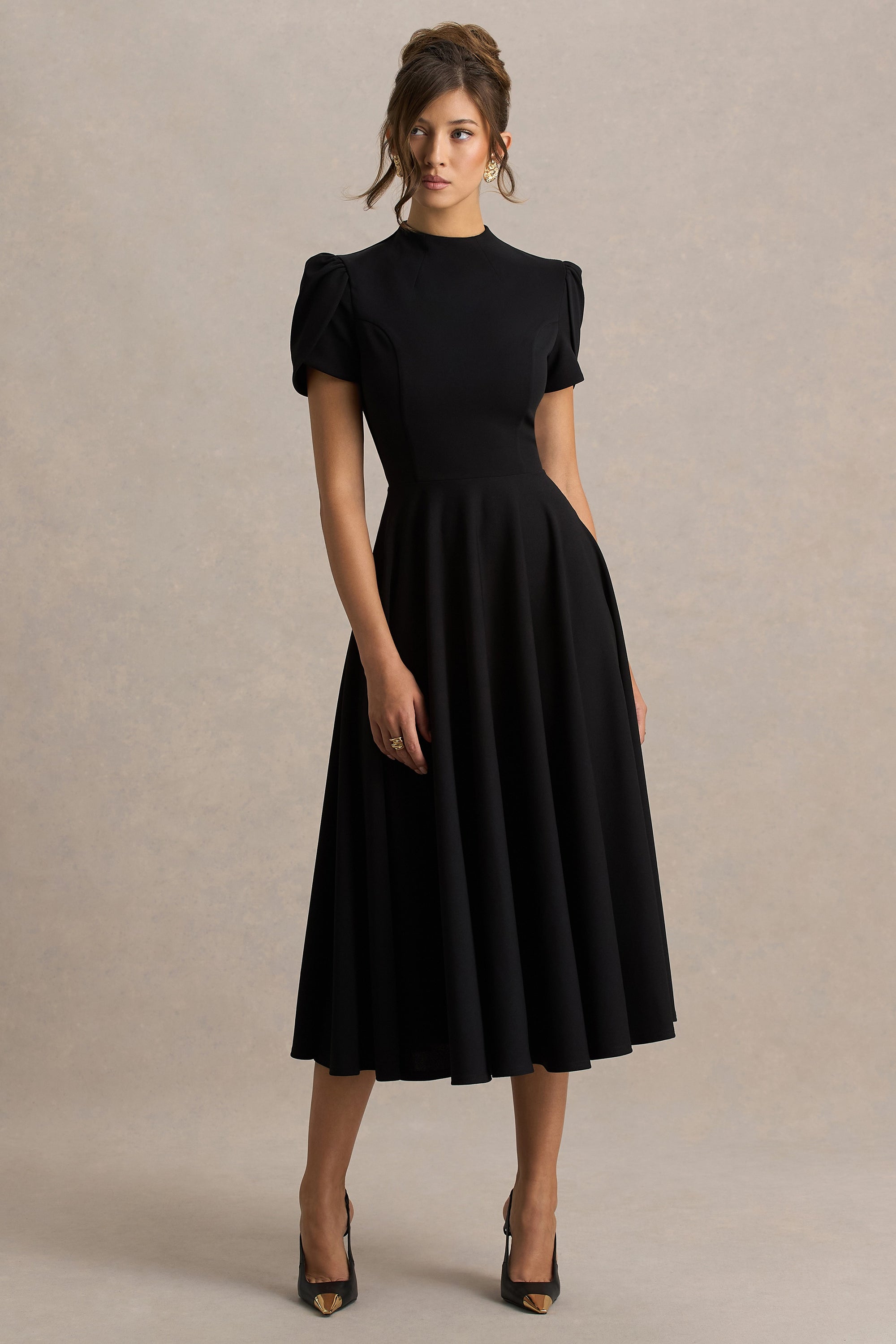 HR_CL138715001 - Vicky Black High Neck Midi Dress With Puff Sleeves 09.jpg