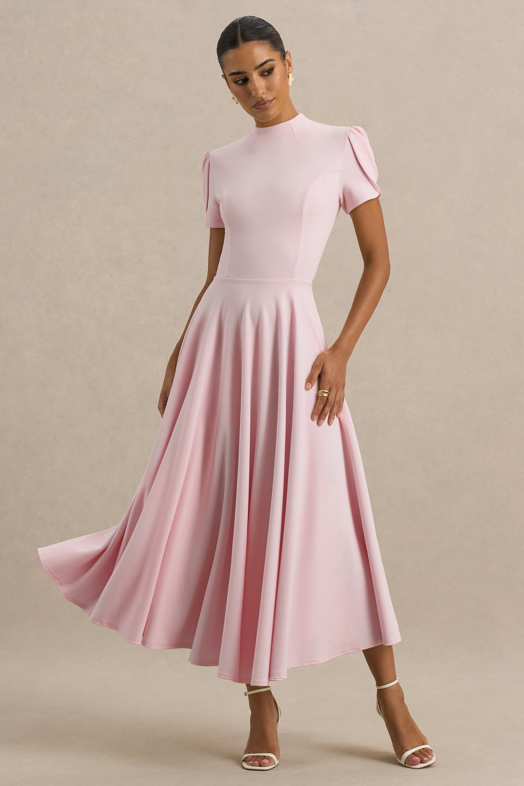 ECM_HR_CL136396081 - Vicky | Light Pink High Neck Midi Dress With Puff Sleeves 02.jpg