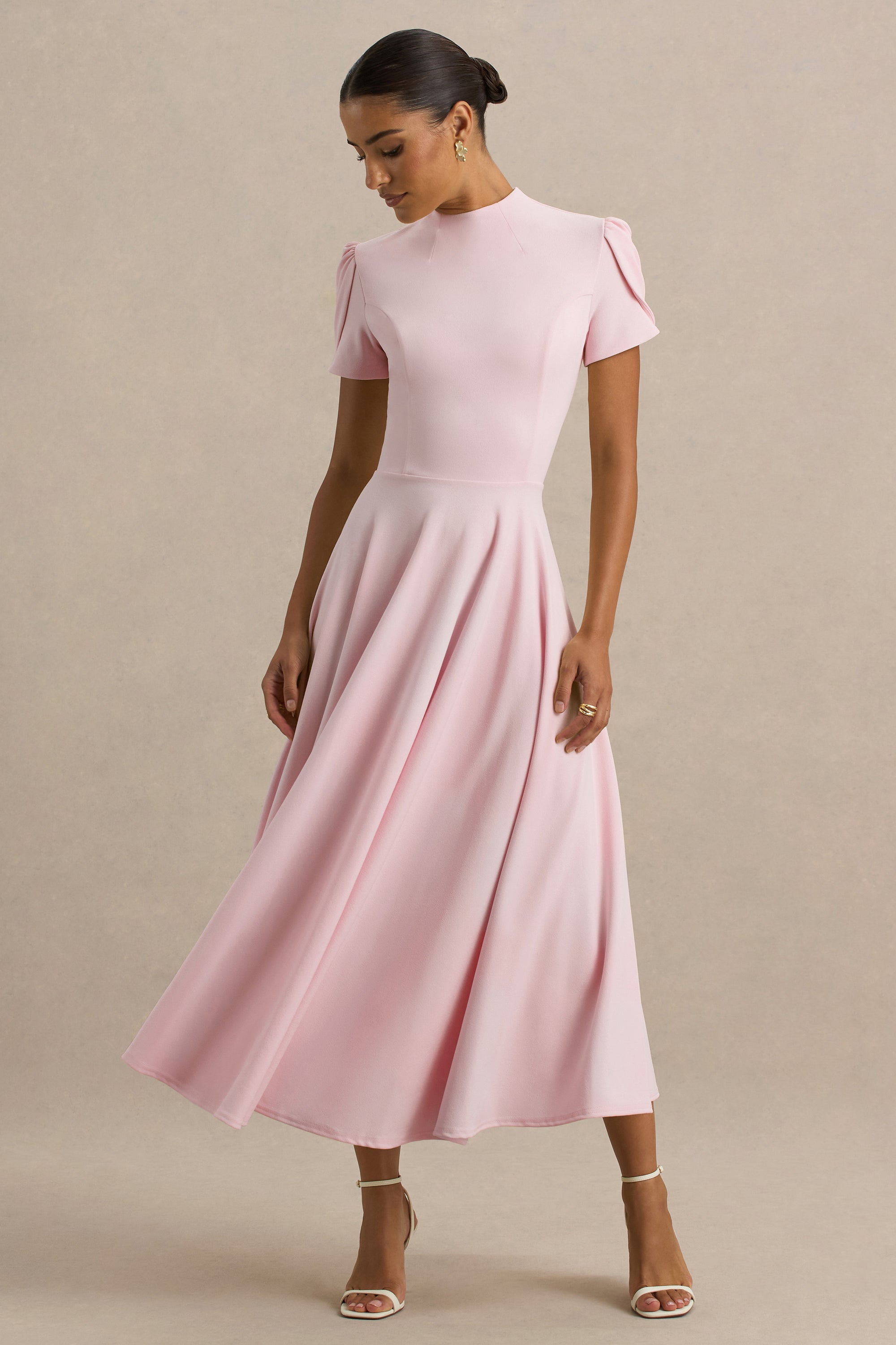 ECM_HR_CL136396081 - Vicky | Light Pink High Neck Midi Dress With Puff Sleeves 03.jpg