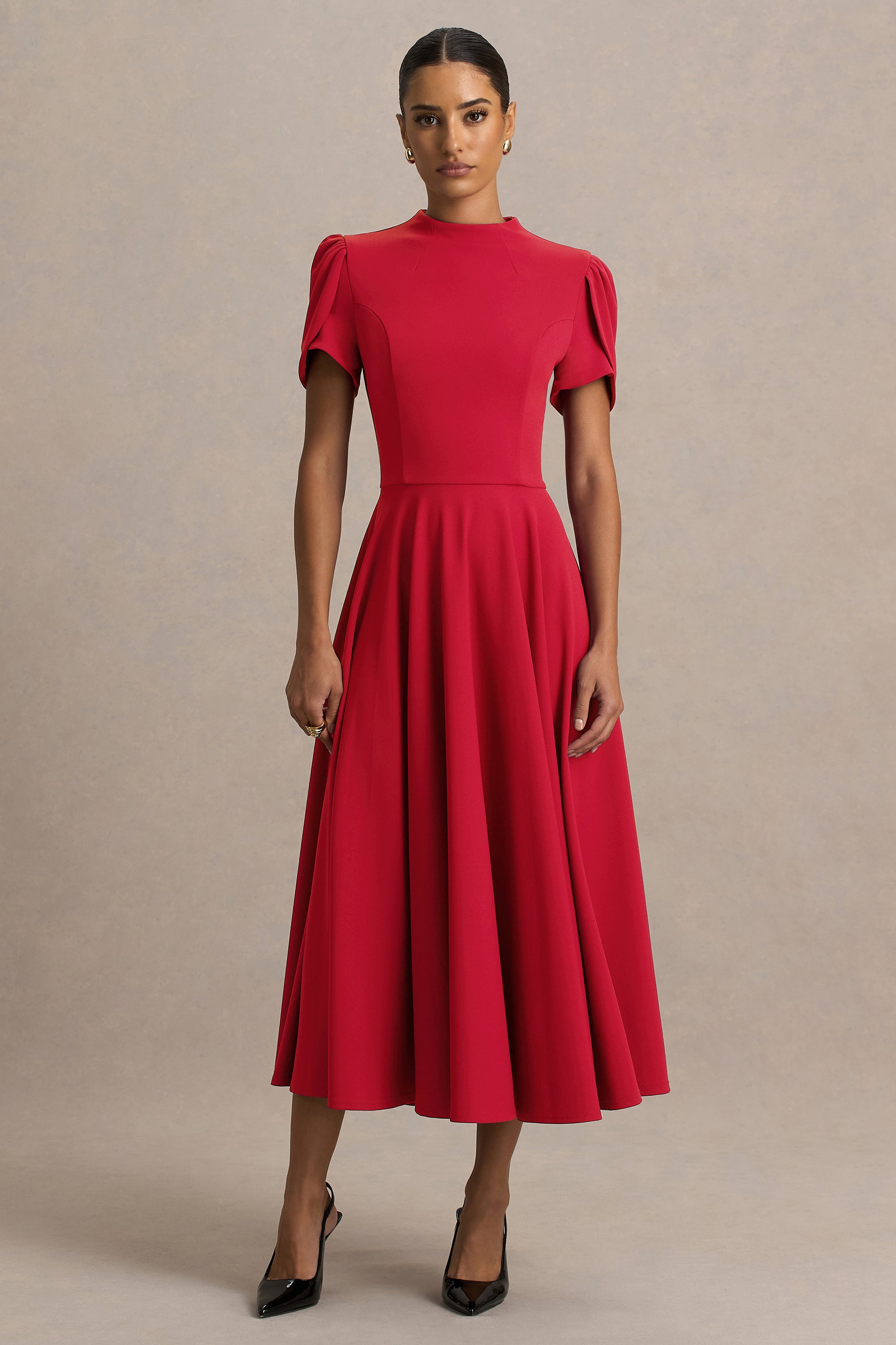 ECM_HR_CL136396100 - Vicky | Red High Neck Midi Dress With Puff Sleeves01H.jpg