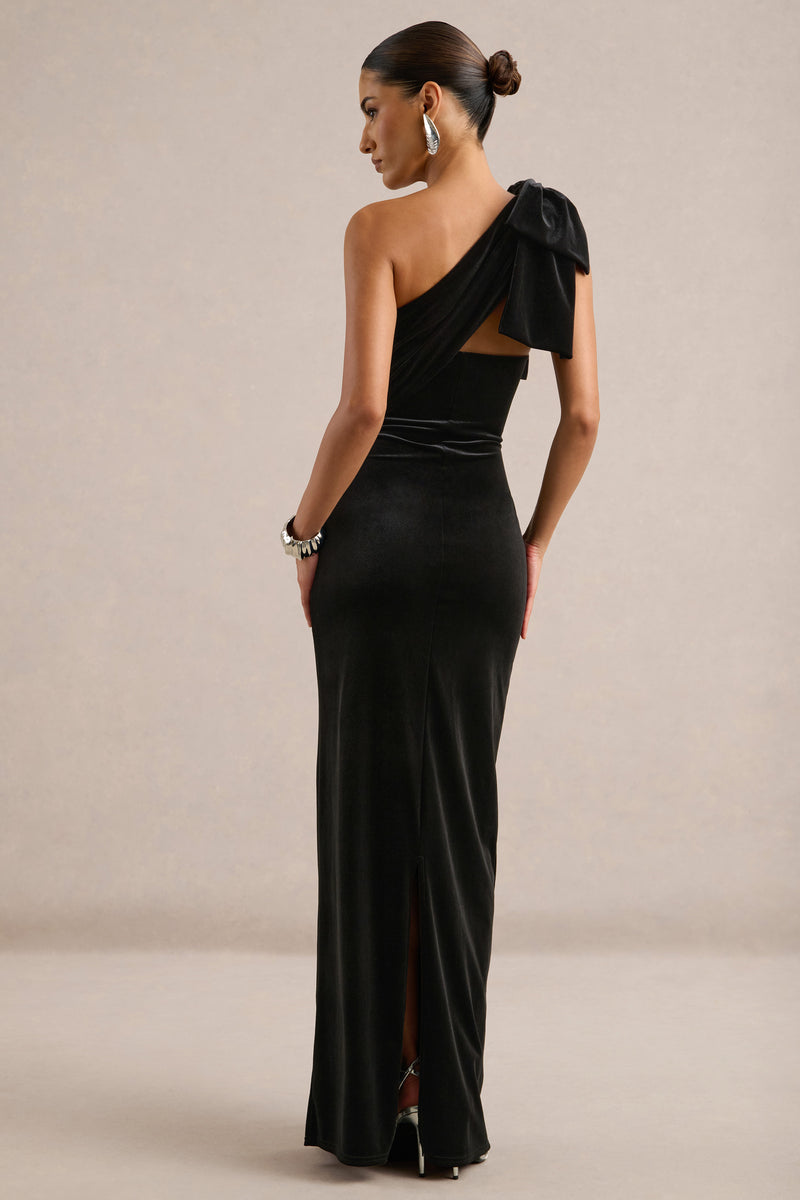 ECM_HR_CL138732001 - Zephira _ Black Velvet Asymmetric-Neck Maxi Dress With Bow Detail5.jpg