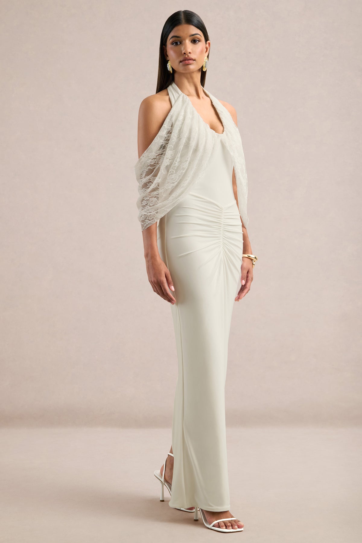 ECM_HR_CL138734110 - Chara _ White Halter-Neck Maxi Dress With Ruched Detailing And Lace Sleeves Detail2.jpg