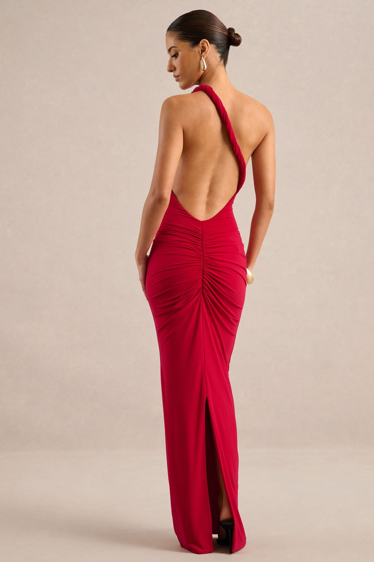 ECM_HR_CL138752100 - Indalie - Red Jersey Ruched One Shoulder Maxi Dress With Twist Strap Detailing And Low Back 5.jpg