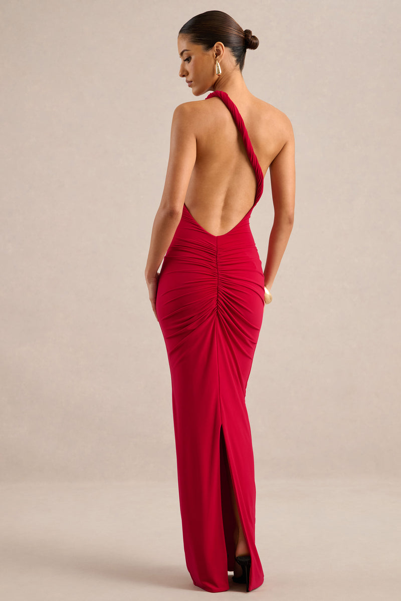 ECM_HR_CL138752100 - Indalie - Red Jersey Ruched One Shoulder Maxi Dress With Twist Strap Detailing And Low Back 5.jpg