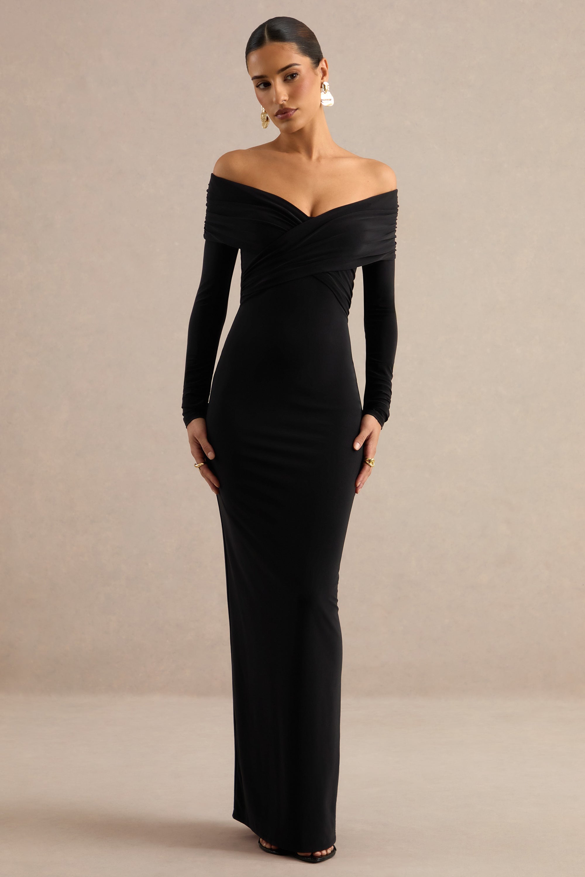 ECM_HR_CL138762001 - Kylara _ Black Wrapped Bardot-Neck Maxi Dress1.jpg