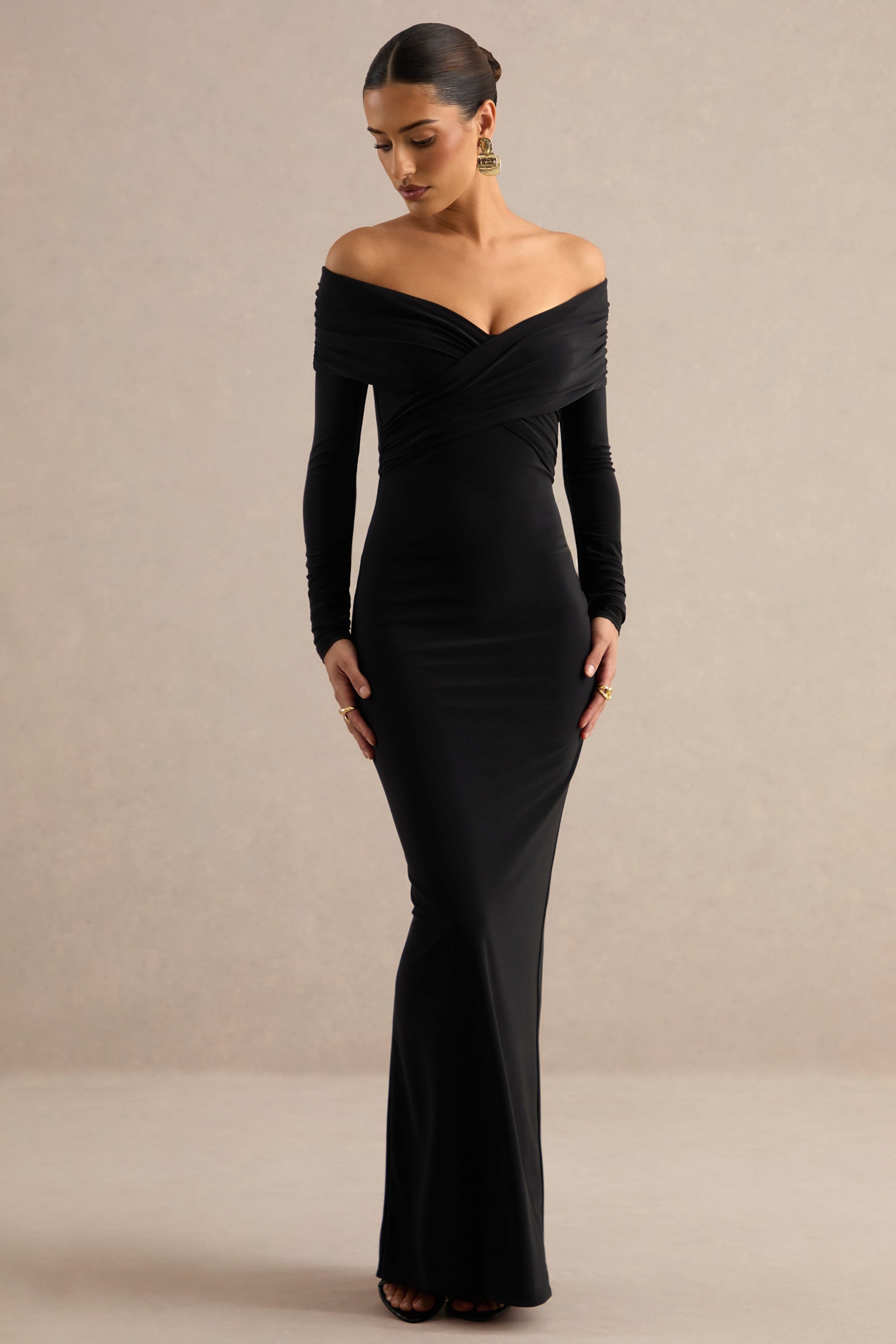 ECM_HR_CL138762001 - Kylara _ Black Wrapped Bardot-Neck Maxi Dress2.jpg