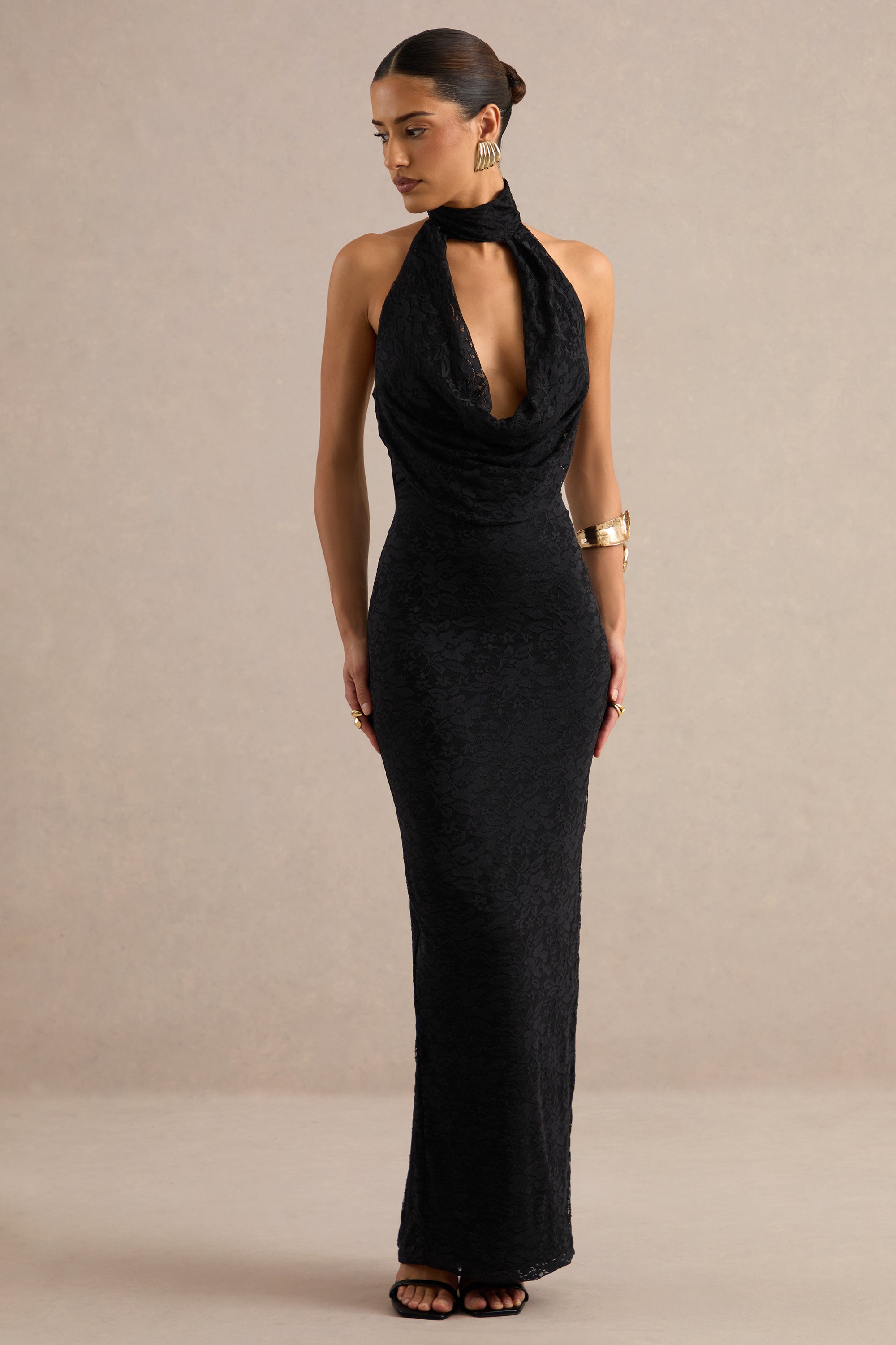 ECM_HR_CL138773001 - Magda | Black Lace Cowl Plunge-Neck Maxi Dress With Collar Detail 1.jpg