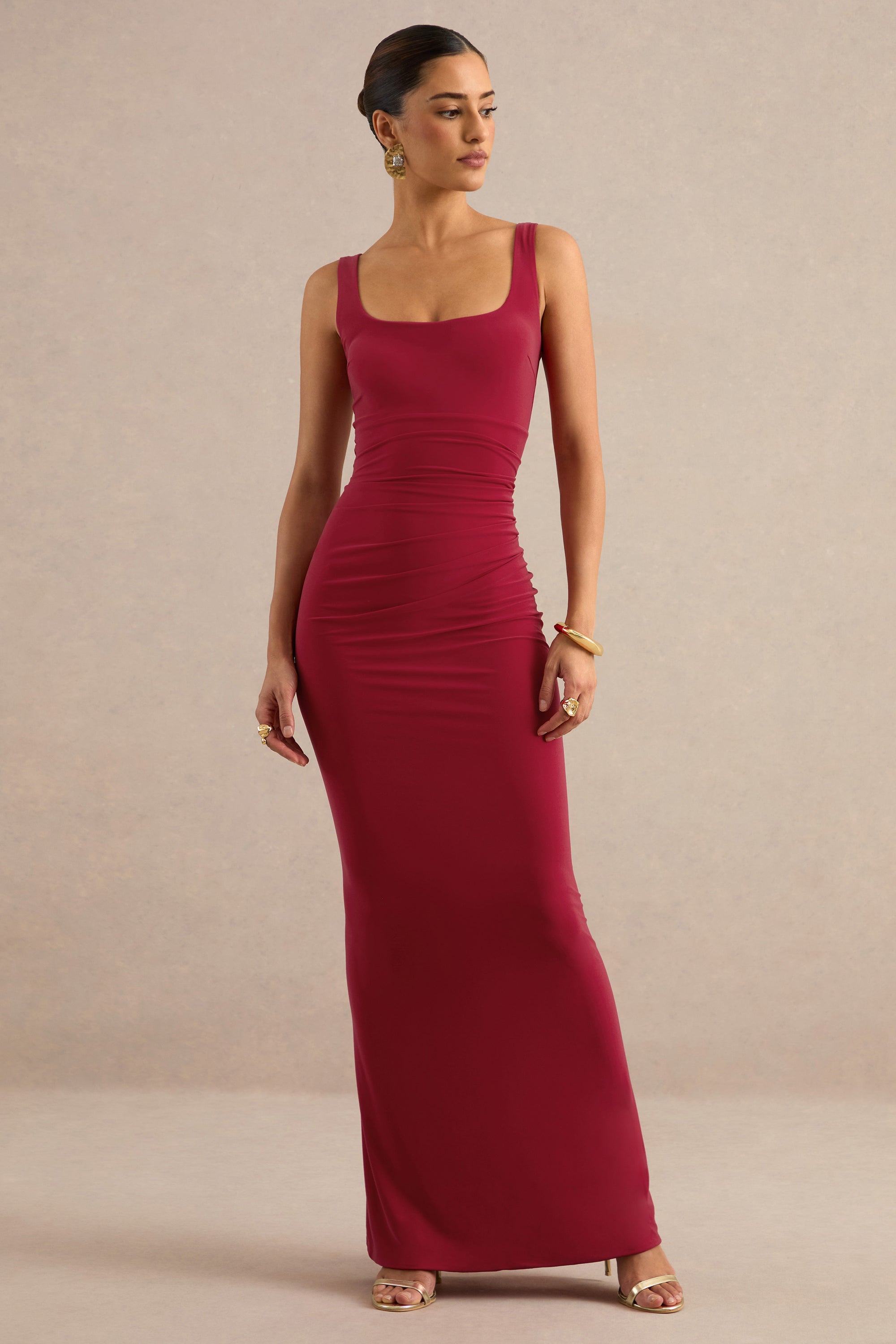 ECM_HR_CL138776100 - Elif _ Red Square-Neck Maxi Dress With Draped Detailing 2.jpg
