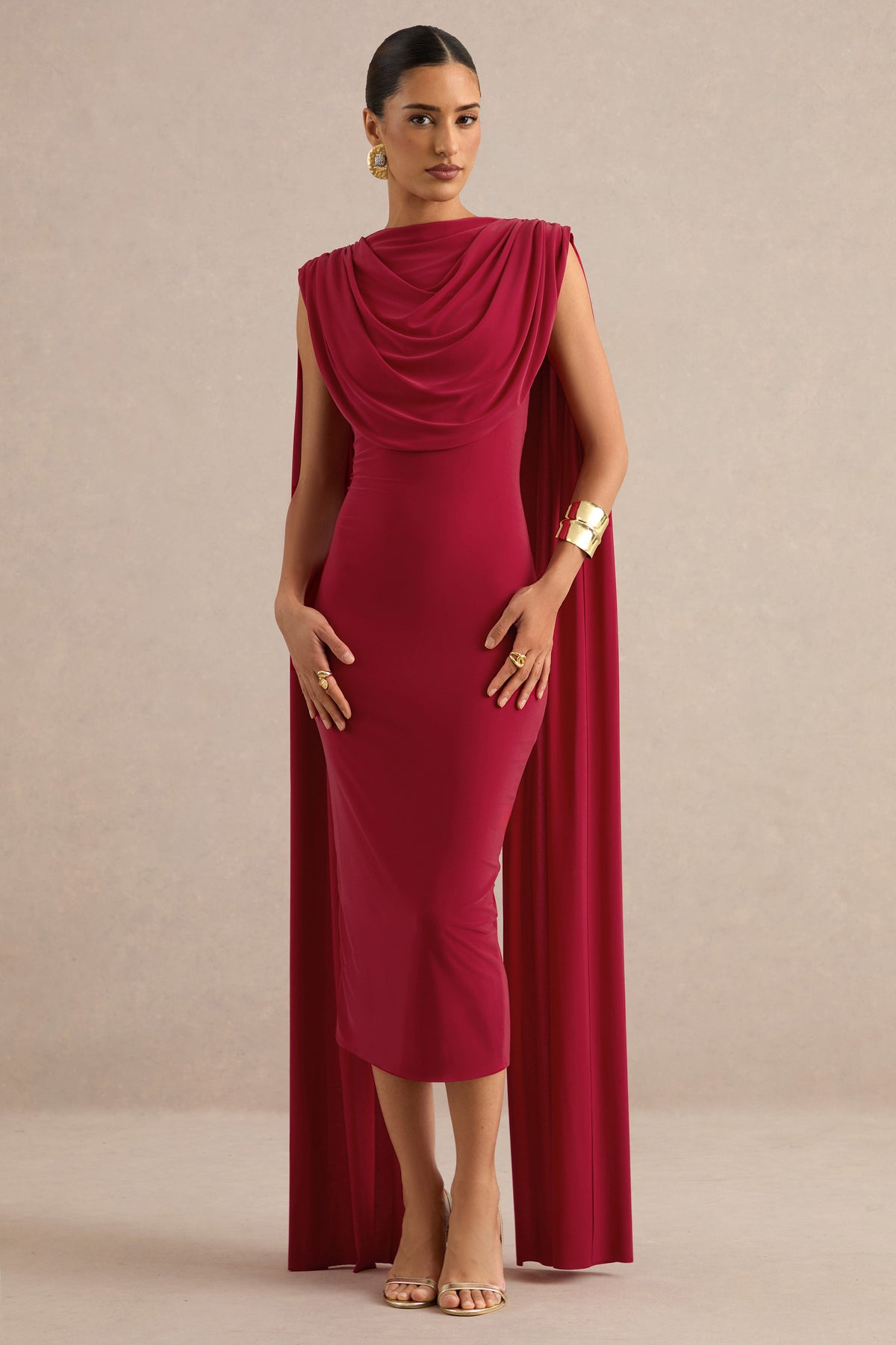 ECM_HR_CL138797100 - Hanneli | Red Wide-Neck Midi Dress With Cape Sleeves1.jpg
