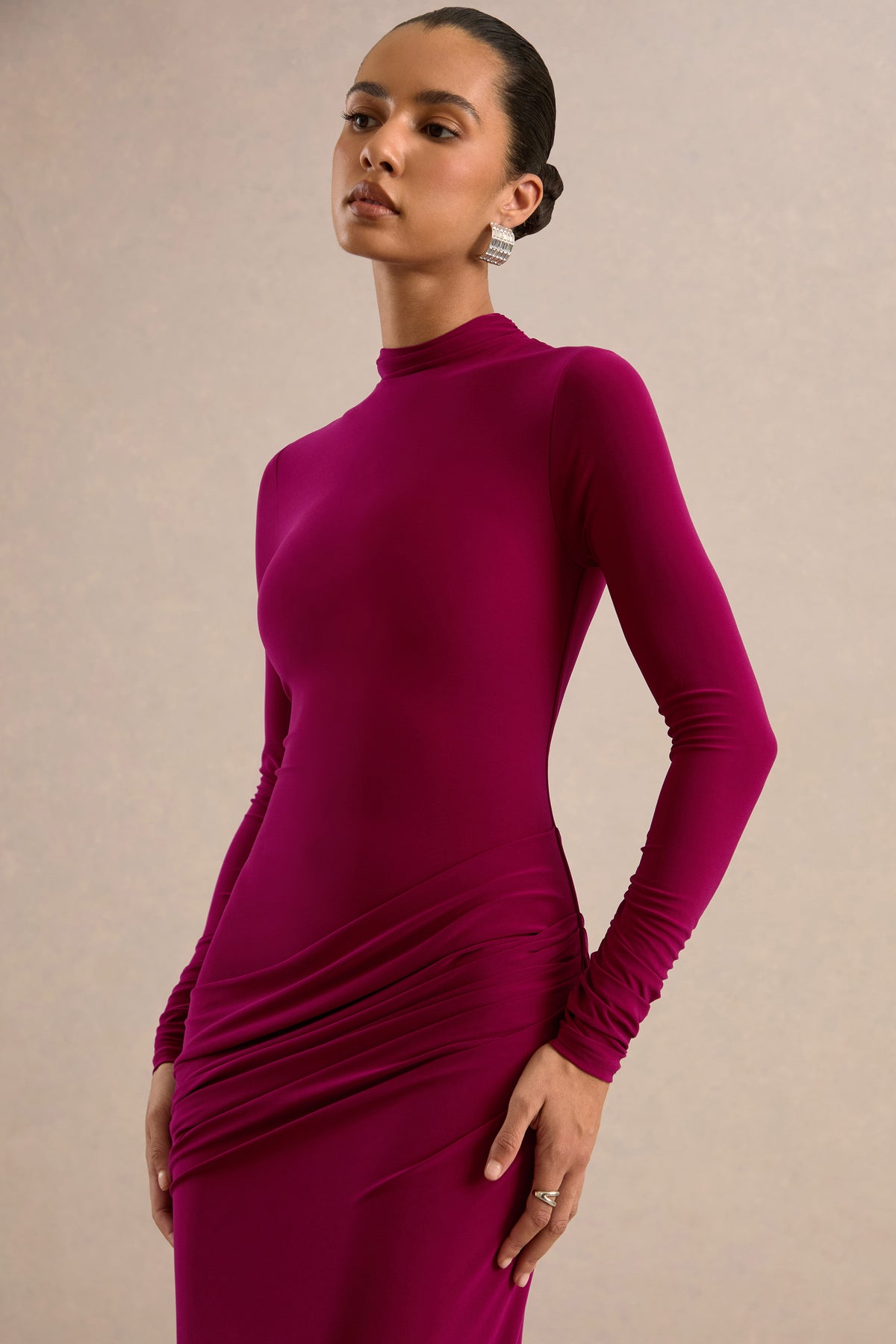 ECM_HR_CL138809102 - Zelara Burgundy High-Neck Maxi Dress With Draped Detailing3.jpg