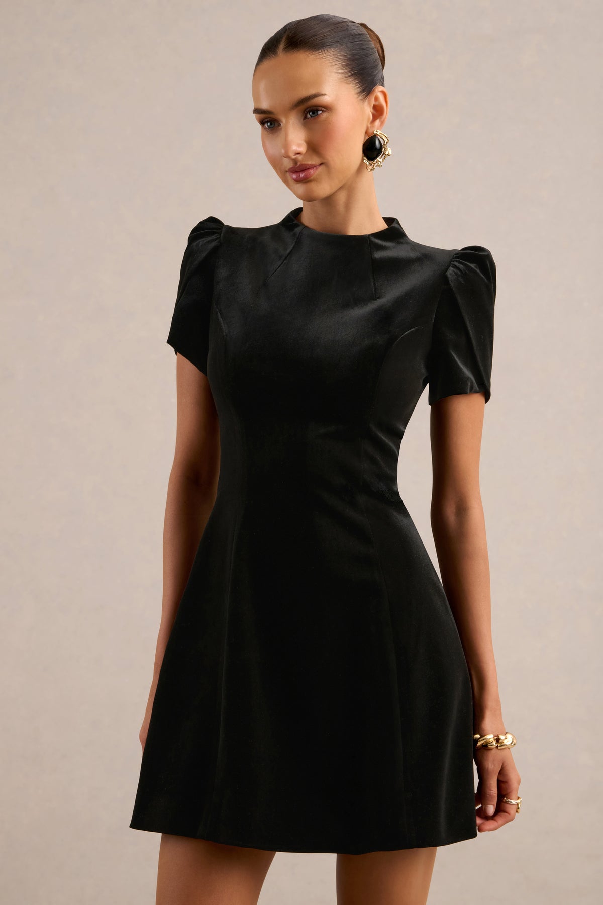 ECM_HR_CL138819001 - Cassana _ Black High Neck Puff Sleeve Mini Dress3.jpg