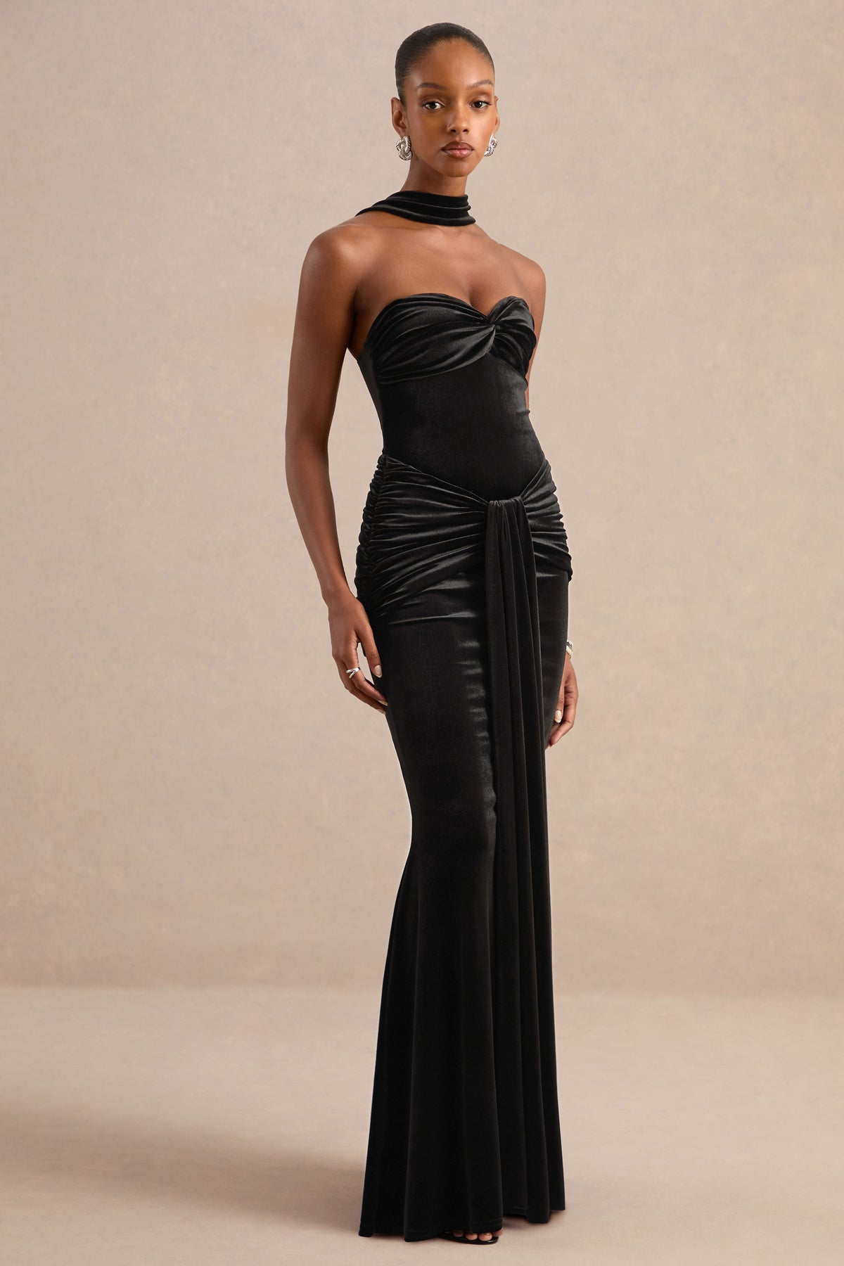 CL13883500106_ECM_HR_CL138835001_-_Wren_Black_Velvet_Drape_Front_Bandeau_Maxi_Dress_with_Halter-Collar1
