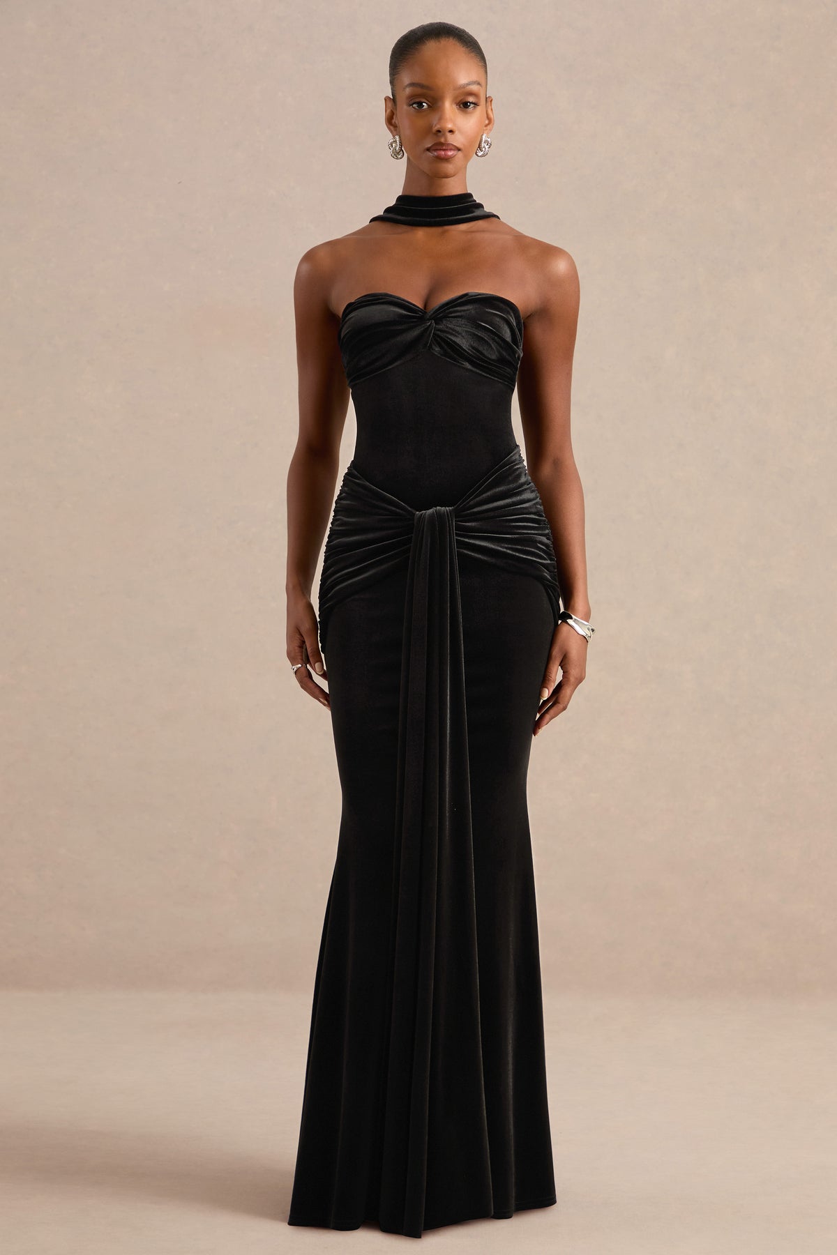 CL13883500106_ECM_HR_CL138835001_-_Wren_Black_Velvet_Drape_Front_Bandeau_Maxi_Dress_with_Halter-Collar2