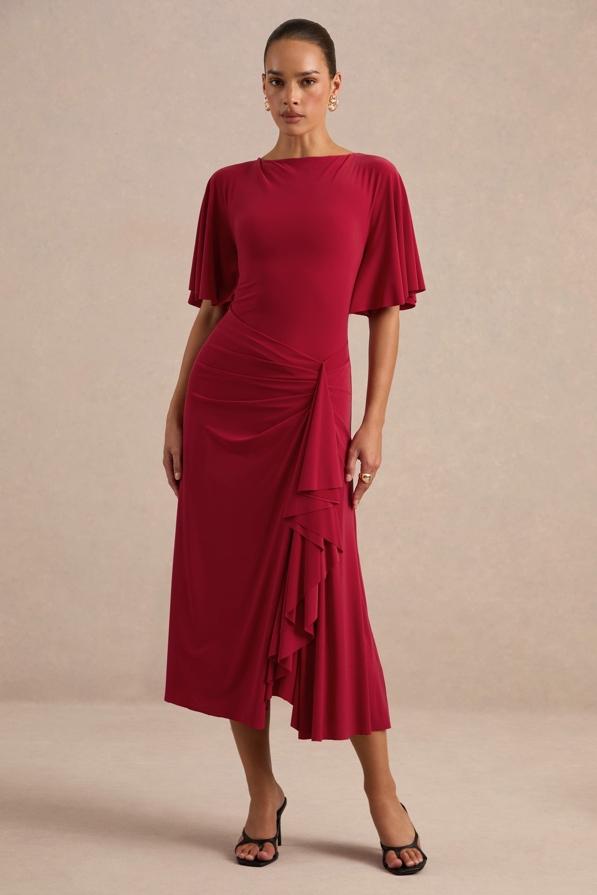 ECM_HR_CL138839100 - Elettra Red Cape Short Sleeve Boat Neck Maxi Dress2.jpg