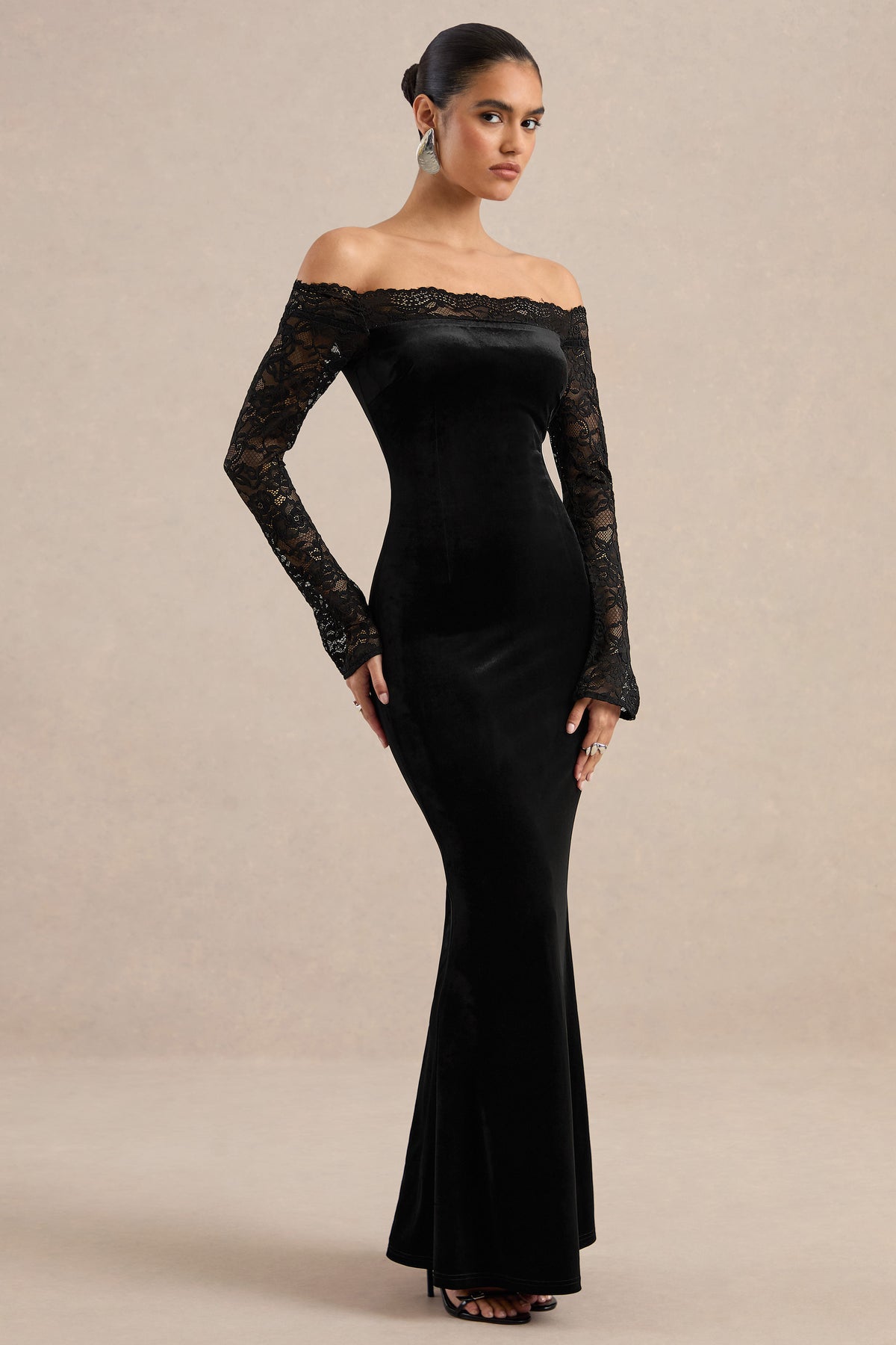 ECM_HR_CL138860001 - Laura _ Black Velvet Bardot Maxi Dress With Lace Long Sleeves1.jpg